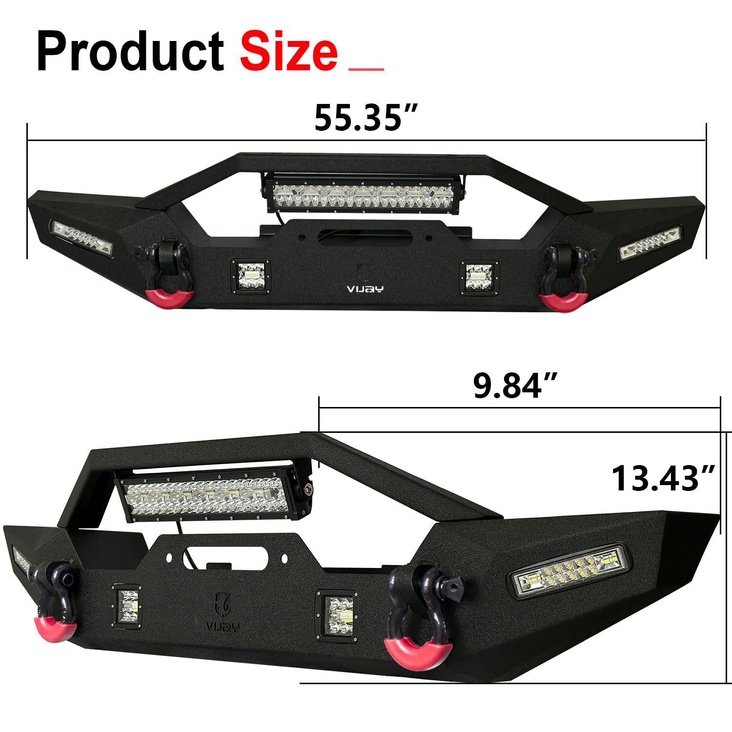 Wrangler TJ Front Bumper 97-06 | Heavy Duty Rock Crawler Off Road Bumper with Winch Plate, 5 LED Lights & 2 D-Rings | Textured Black Finish | Perfect for Jeep Wrangler TJ Trail Riding & Off-Road Adventures