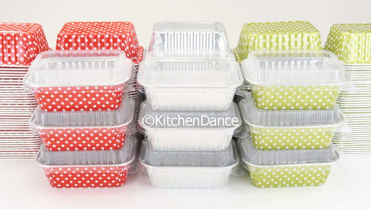 KitchenDance 6oz Disposable Aluminum Mini Loaf Pans with Lids - 1000 Pack (Red Polka Dot) | Perfect for Baking, Meal Prep & Party Favors | Individual Sized for Muffins, Brownies & Small Cakes