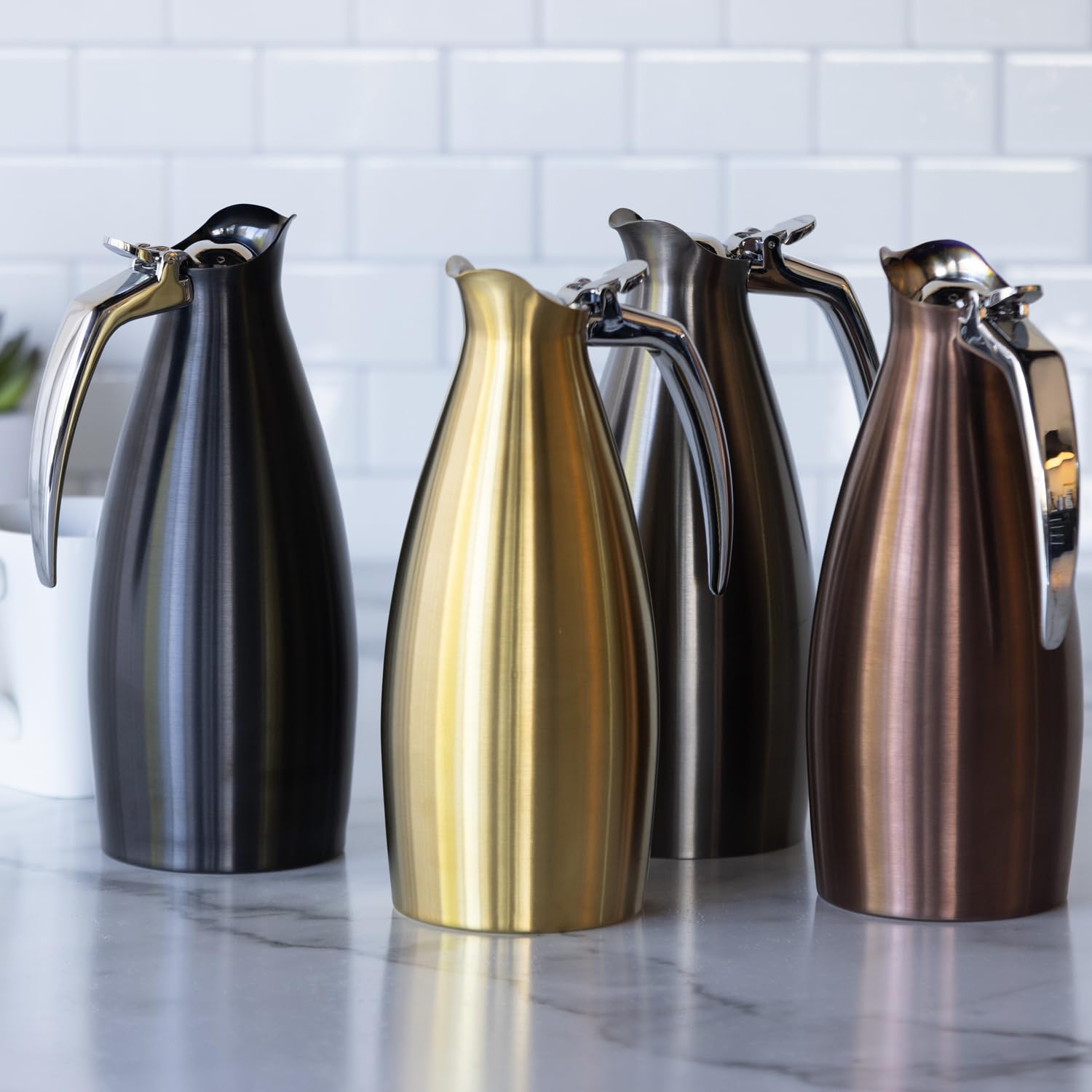 ALTU10BSVG Altus Stainless Steel Carafe Pitcher with Flip Top Lid - 1 Liter (33.8 oz) Dishwasher Safe & NSF Certified - Vintage Gold for Coffee, Tea, Water, and Beverage Serving at Home, Office, or Restaurants