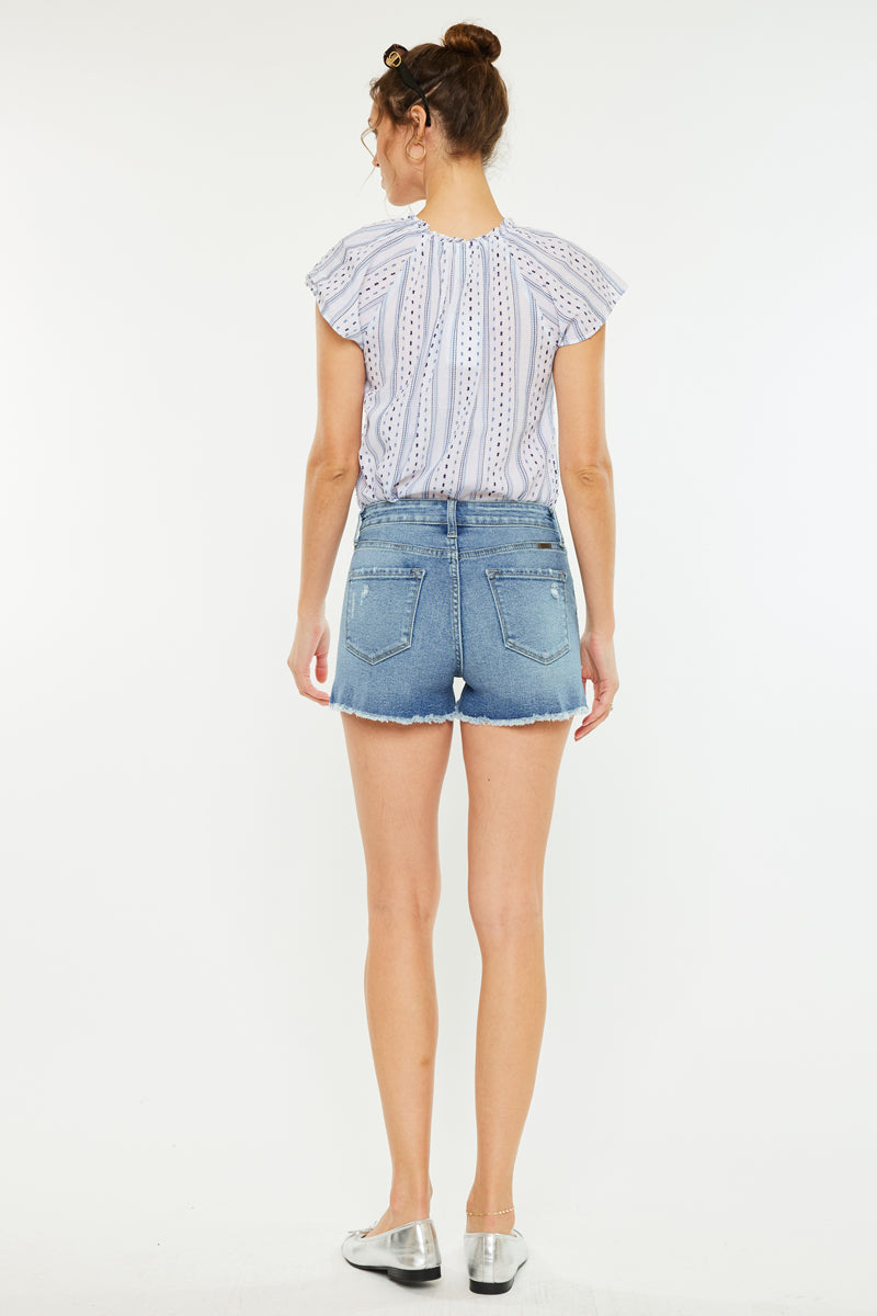 Poppi High Rise Shorts for Women - Comfortable Stretchy Denim Shorts with Pockets | Perfect for Summer, Casual Outfits, and Beach Vacations