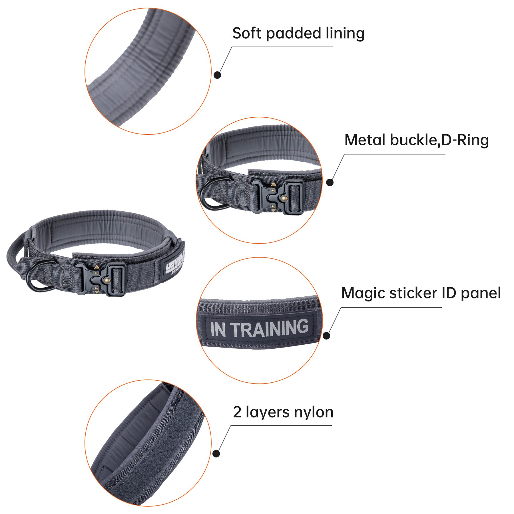 Tactical Dog Collar - Adjustable Nylon K9 Collar with Bungee Leash for Military & Police Dogs - Perfect for Training, Outdoor Adventures & Security Work