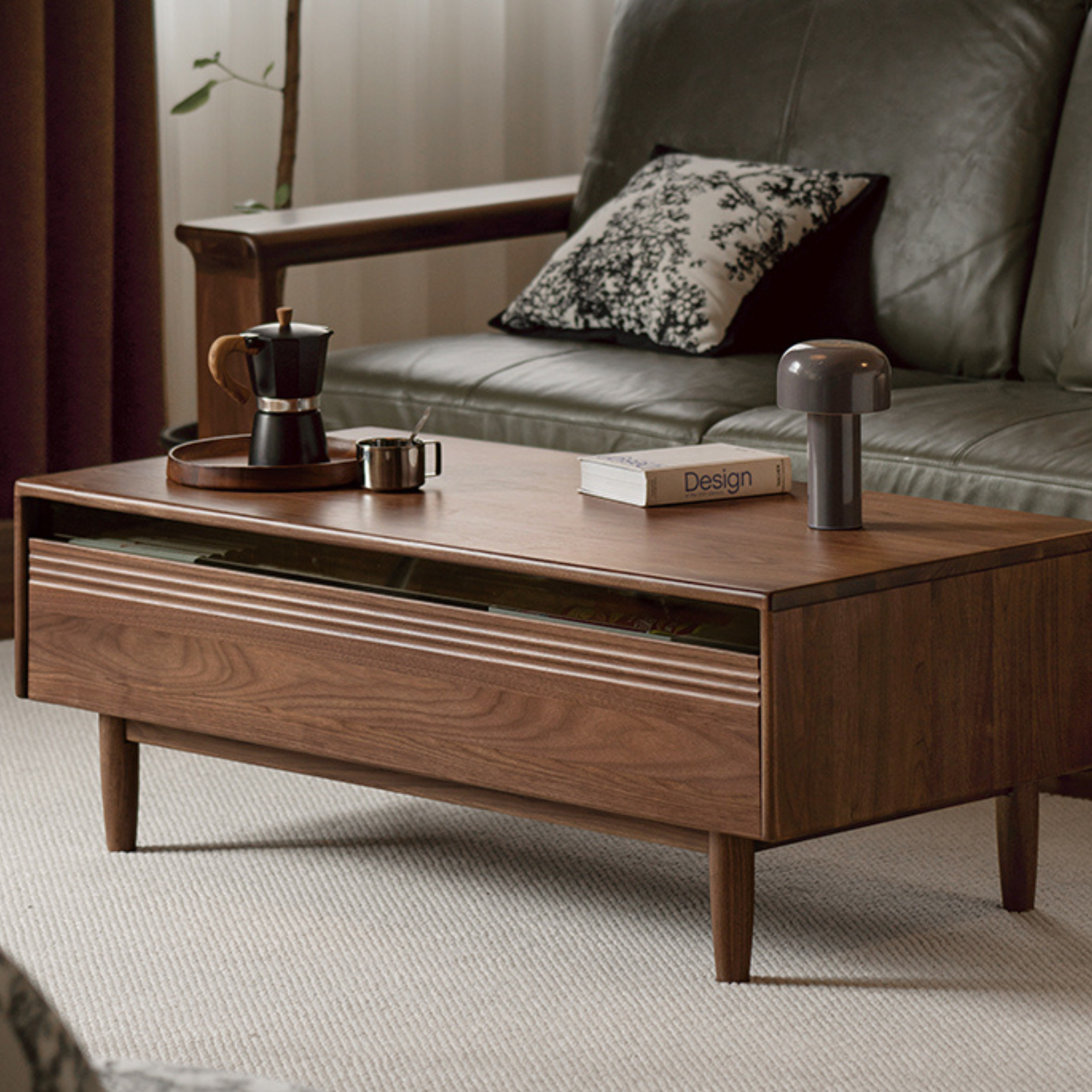 Premium Black Walnut Solid Wood Coffee Table - Handcrafted Modern Living Room Centerpiece for Home Decor & Entertaining