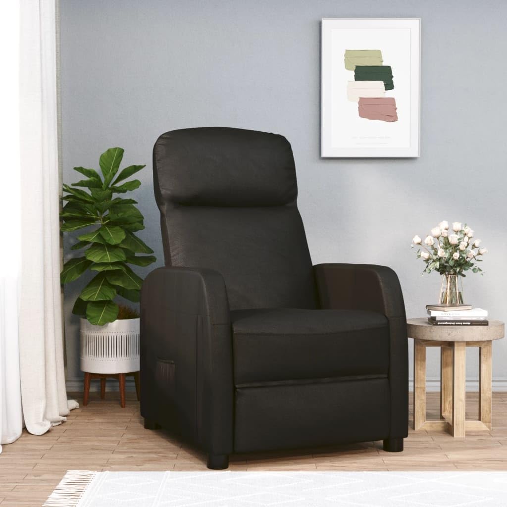 vidaXL Faux Leather Reclining Chair - Modern Black Recliner with Sturdy Iron & Plywood Frame, Comfortable Seat Design for Living Room, Office, or Home Theater - Perfect for Relaxing, Watching TV, or Working from Home