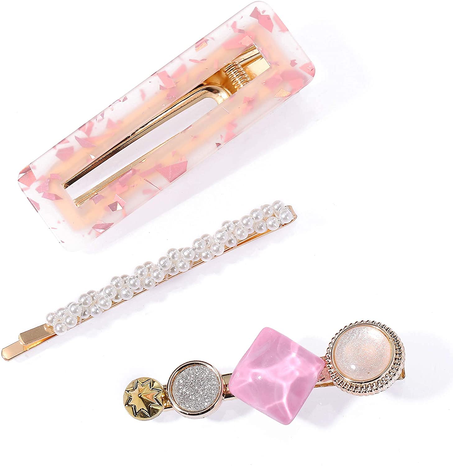 NGEL Acrylic Hair Clips for Women - Pearl & Metal Hair Pins Set, Fashion Hair Accessories for Girls (Pink) - Perfect for Parties, Weddings & Everyday Styling
