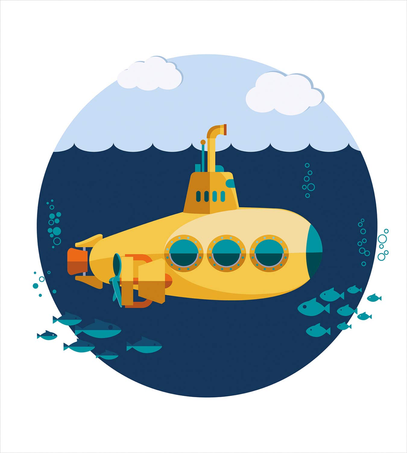 Ambesonne Yellow Submarine Duvet Cover Set - Underwater Themed 3-Piece Bedding with 2 Pillow Shams, California King Size in Earth Yellow & Navy Blue | Nautical Decor for Kids' Room, Beach House or Submarine-Themed Bedroom