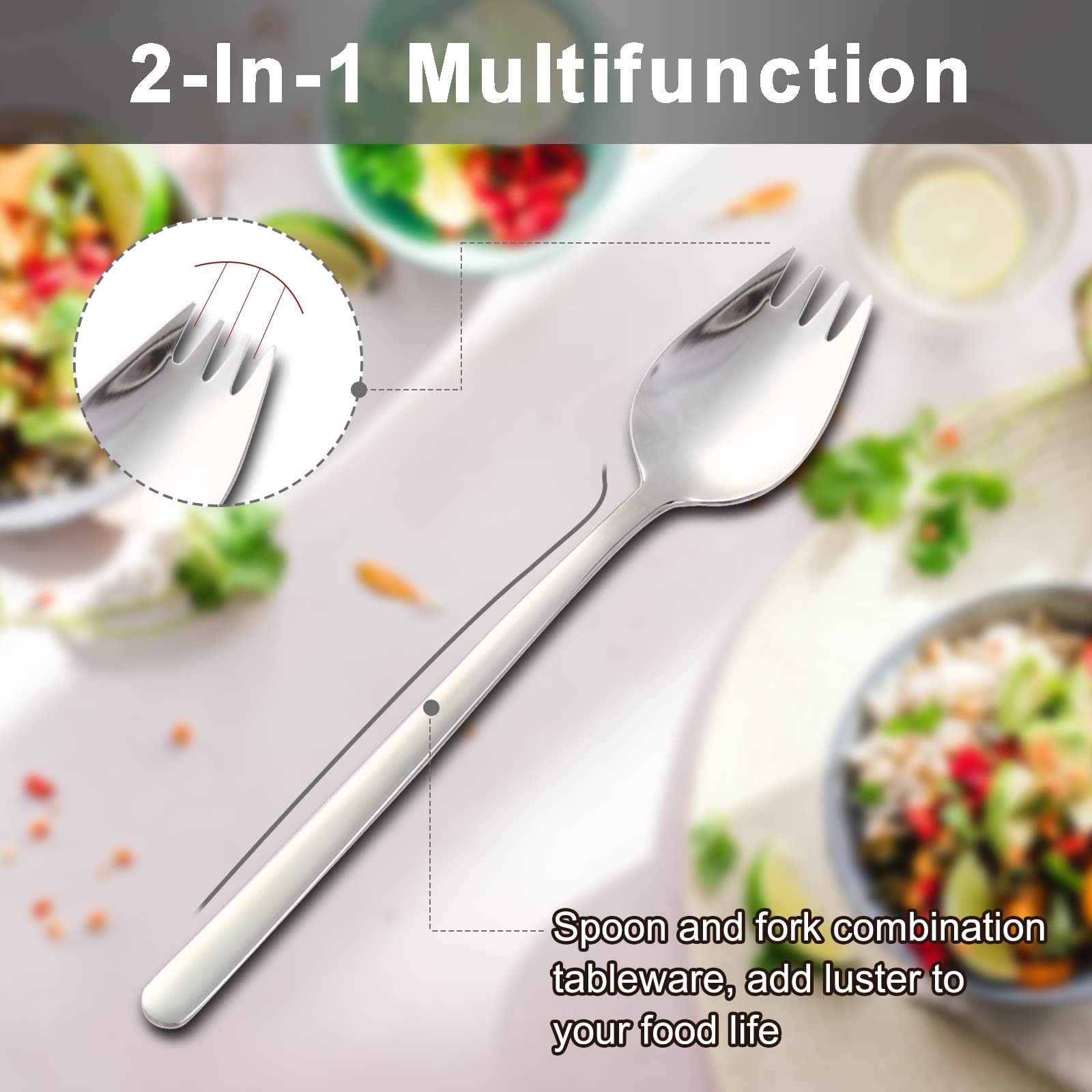 6-Piece Stainless Steel Spork Set - 18/10 Metal Salad Sporks, 7.9