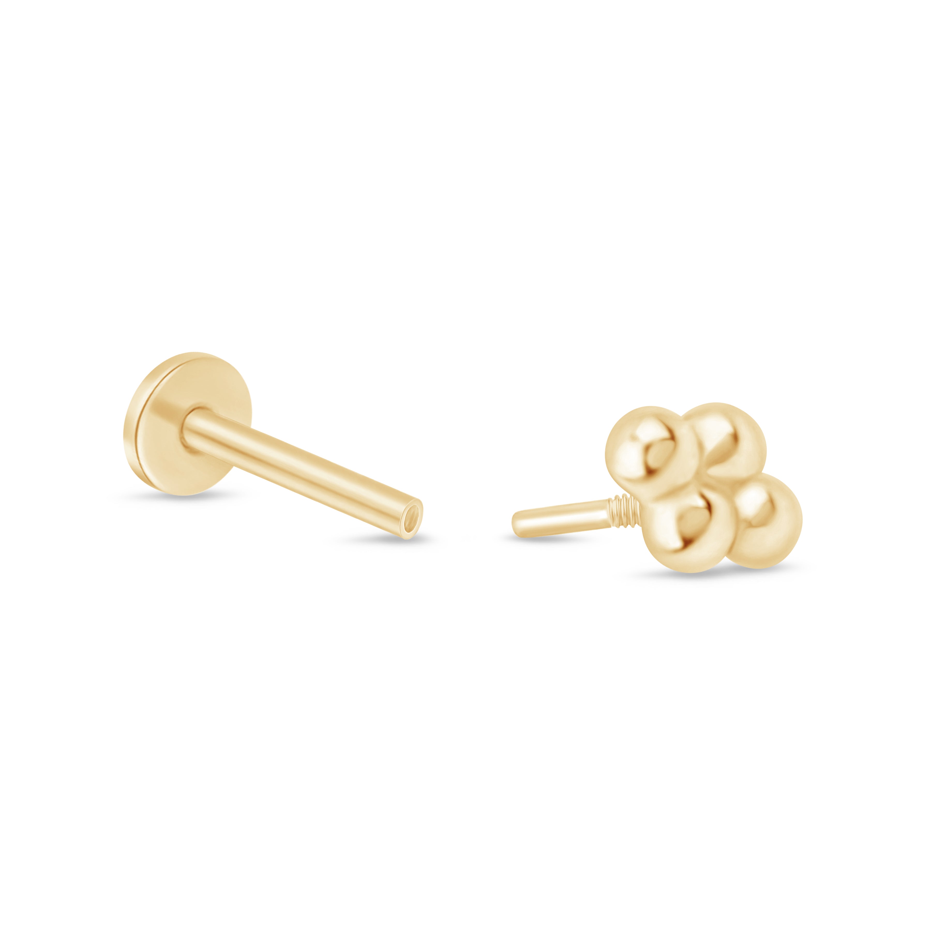 14K Yellow Gold Bead Cluster Flat Back Stud Earrings - Elegant & Dainty Jewelry for Everyday Wear, Parties & Special Occasions