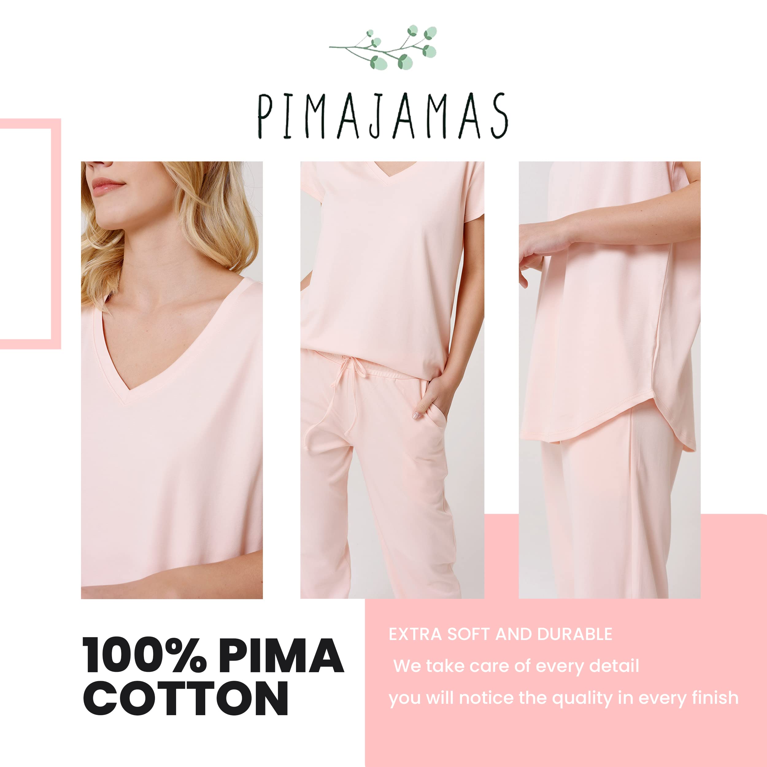 Premium Women's Pajama Sets - 100% Peruvian Pima Cotton Ultra Soft Sleepwear & Loungewear - Valentine's Day Gift for Her - Perfect for Relaxing at Home & Romantic Nights
