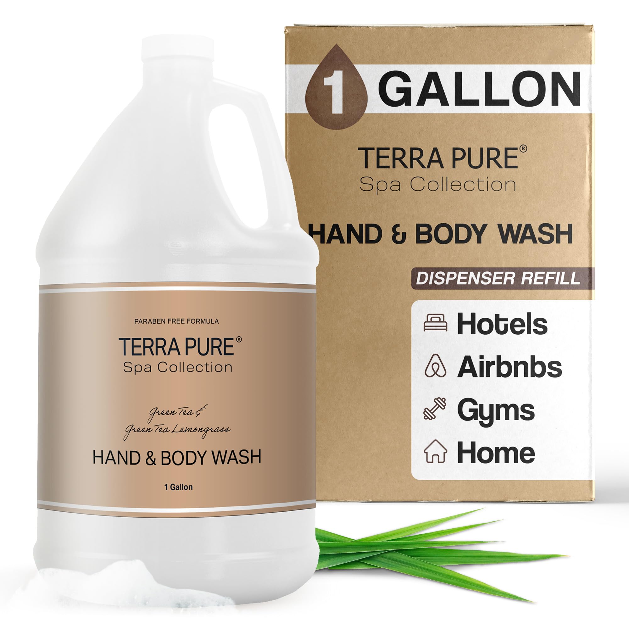Terra Pure Hotel Body Wash & Hand Soap Refill - 1 Gallon Bulk Size for Soap Dispensers | Moisturizing & Gentle Cleansing | Ideal for Hotels, Spas, Gyms & Home Use