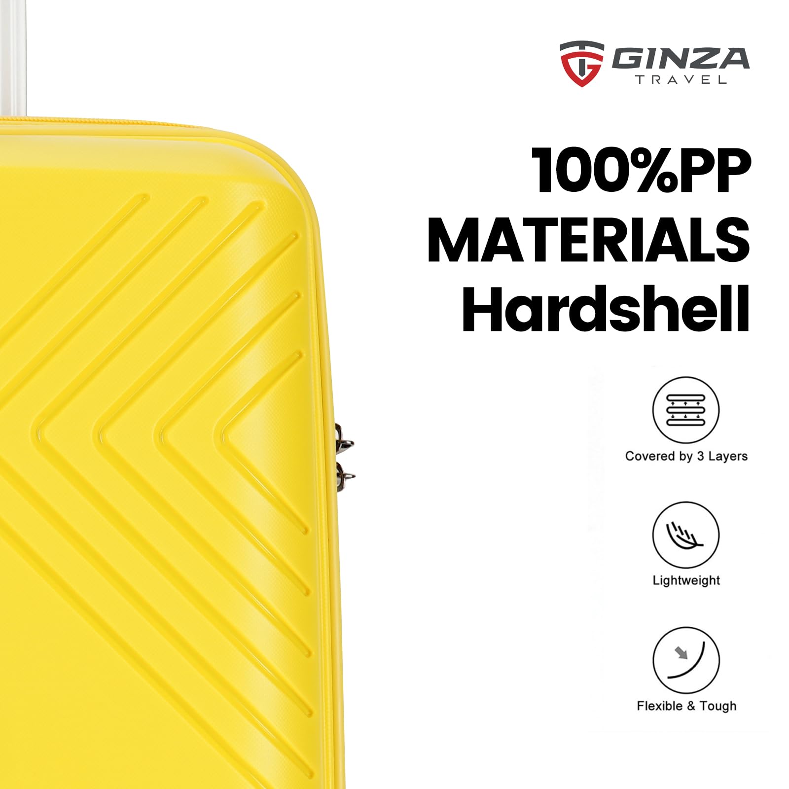 GinzaTravel Rune Series Expandable 3-Piece Lightweight Hardside Luggage Set with Spinner Wheels & TSA Lock - Durable PP Material Business Suitcase for Travel, Business Trips & Vacations
