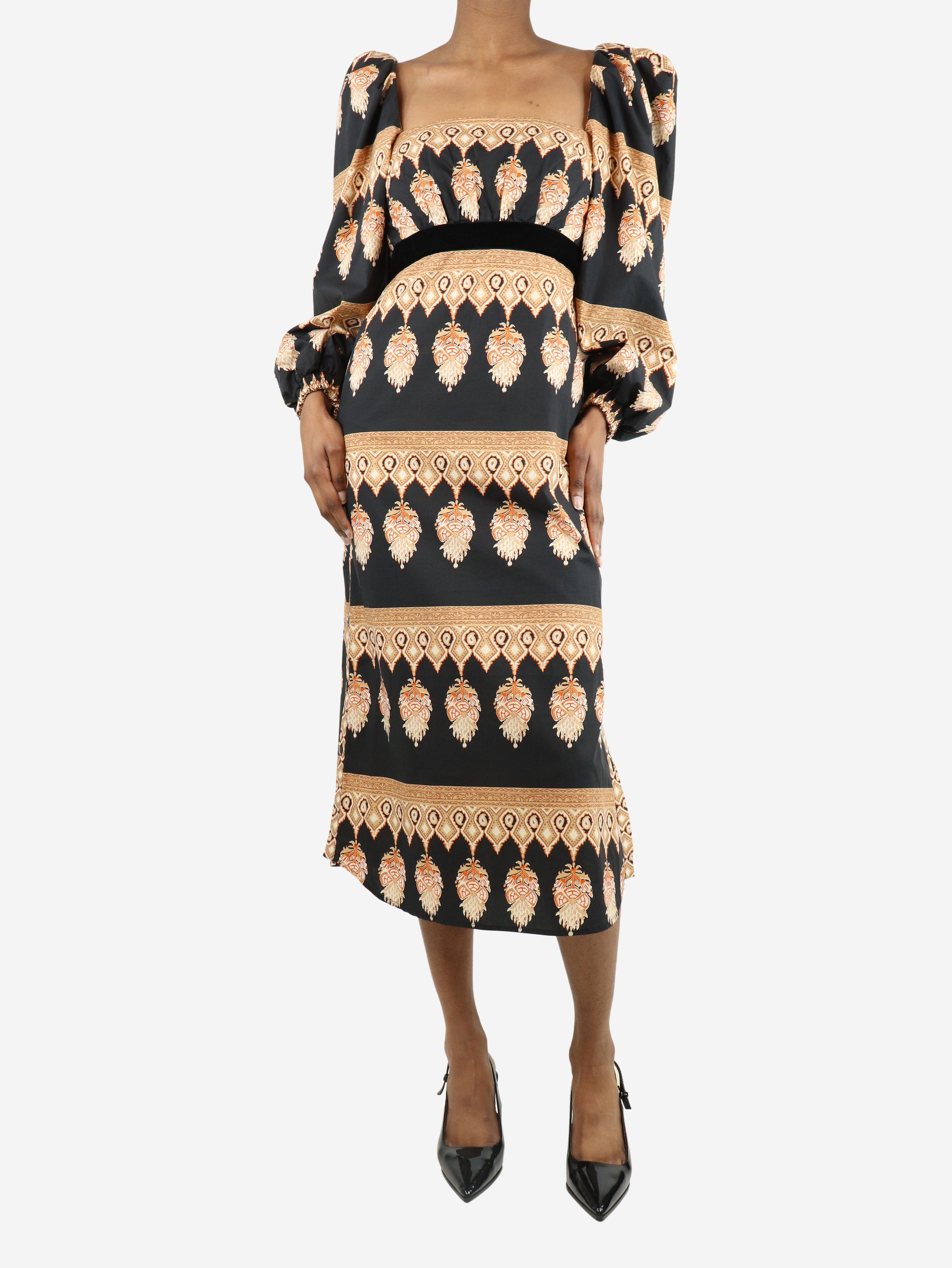 Stylish Black Printed Puffball Sleeve Cotton Dress - UK Size 6 | Perfect for Casual Outings, Parties & Special Occasions
