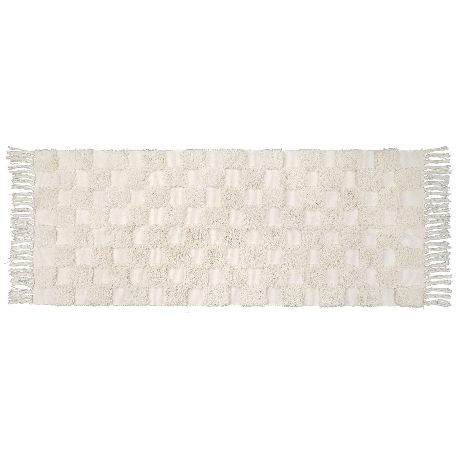 Lanffia Boho Checkered Tufted Rug - 2x5 Runner Rug Beige Washable with Tassels | Farmhouse Floor Carpet for Kitchen, Bathroom, Laundry, Bedroom & Living Room | Perfect for Hallways, Doorways & Cozy Home Decor