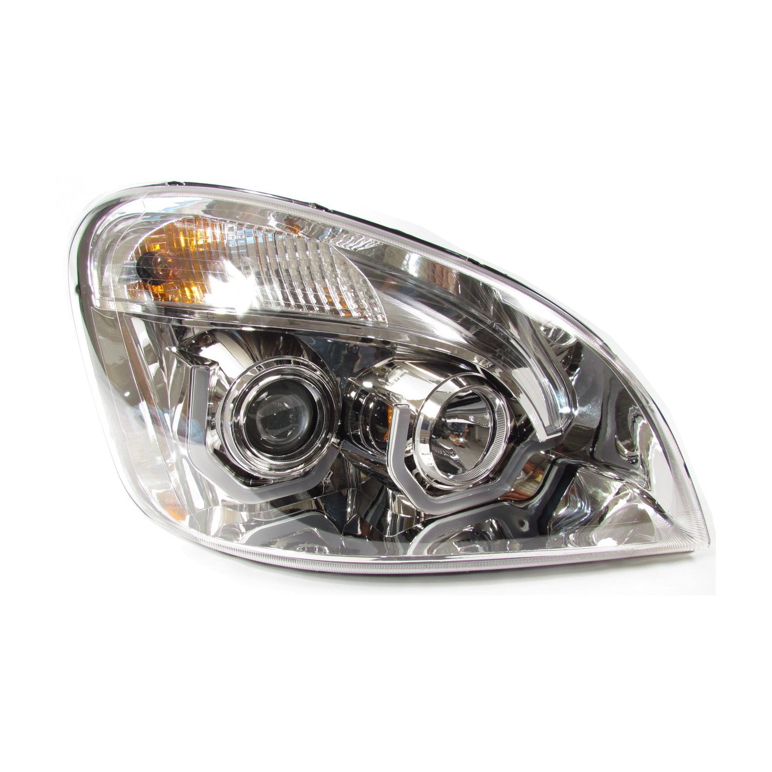 Freightliner Cascadia Chrome Housing Projector Headlights - High Performance LED Headlights for Semi Trucks | Perfect for Night Driving & Enhanced Road Visibility