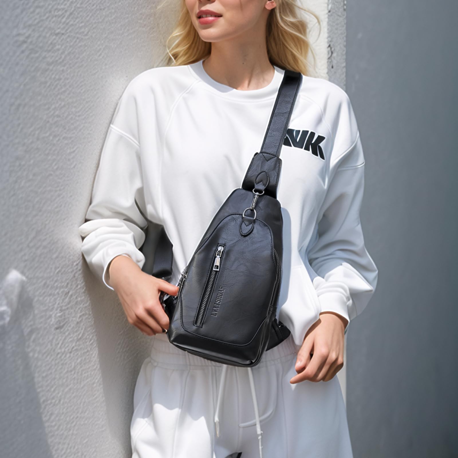 Vegan Leather Small Sling Bag for Women - Adjustable Crossbody Fanny Pack with Guitar Belt | Perfect for Travel, Concerts & Everyday Use (Black)
