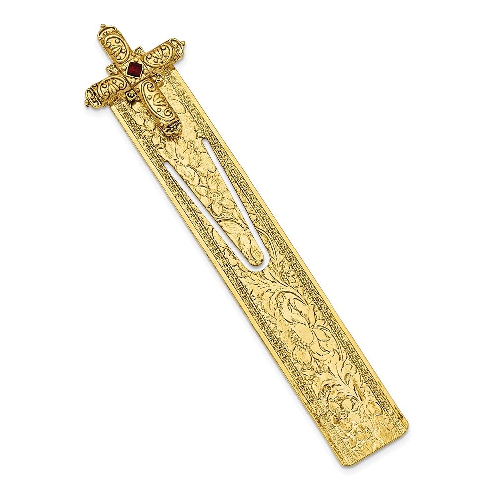 Gold-Tone Red Crystal Cross Bookmark - Elegant Religious Book Accessory for Bible Study, Gifts & Daily Reading