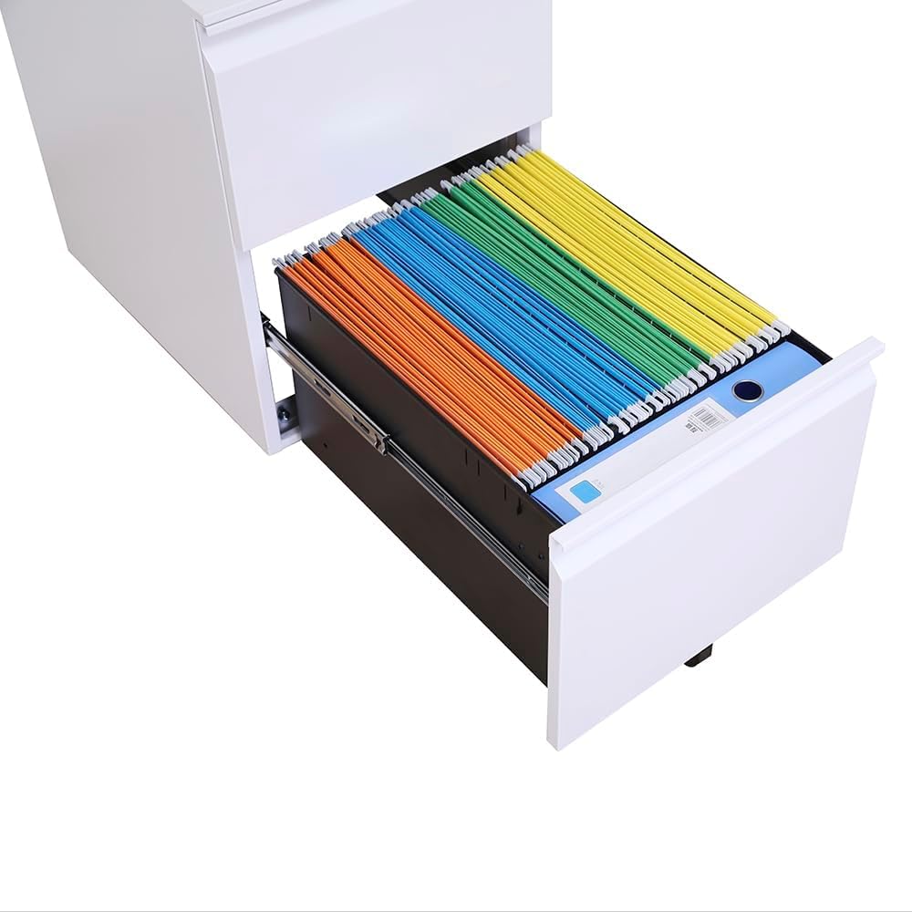 Panana 2-Drawer Mobile File Cabinet with Lock - Commercial Vertical Rolling Filing Cabinet for Letter & A4 Size Documents - Office, Home, or Classroom Storage (White)