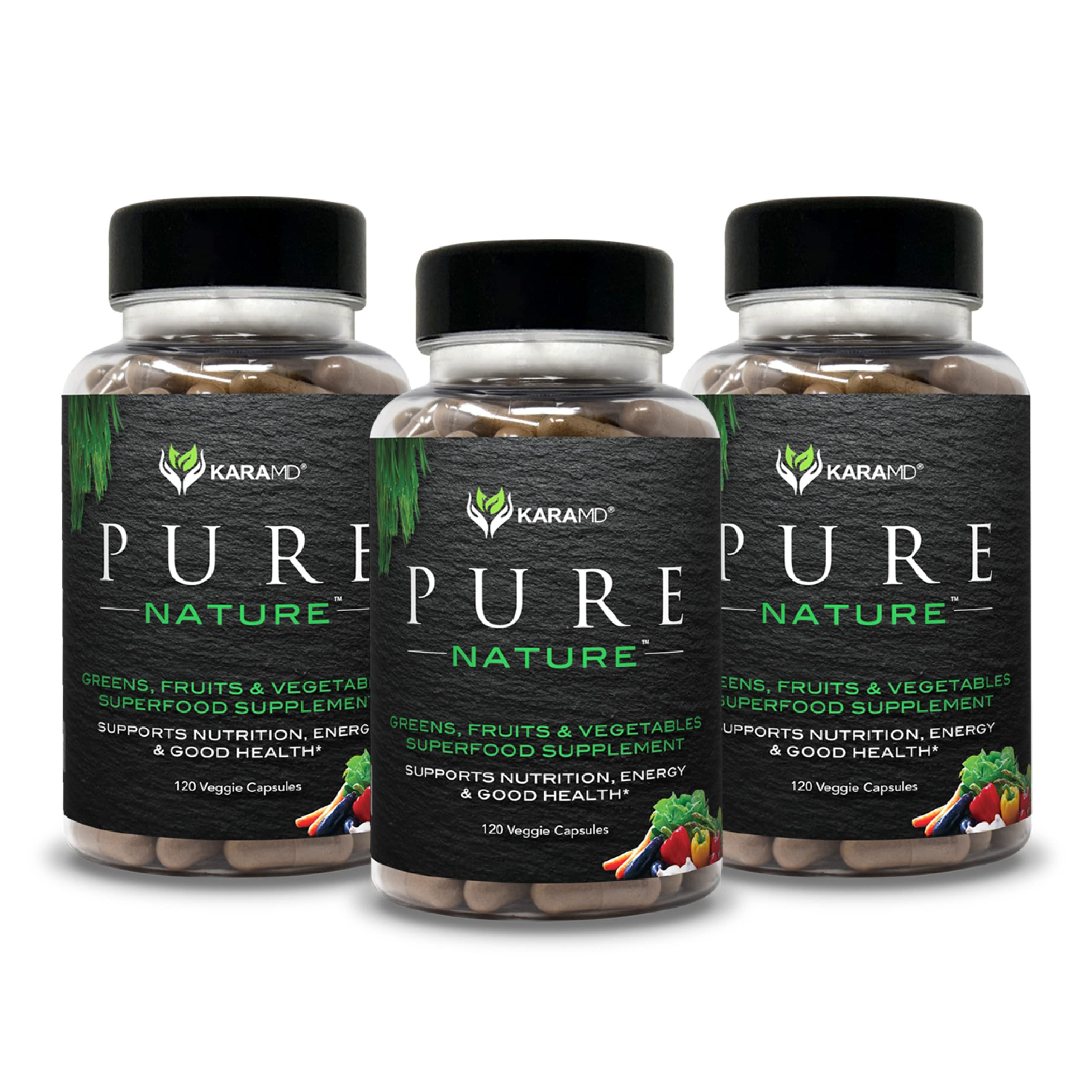 KaraMD Pure Nature Greens, Fruits & Vegetables Whole Food Supplement - Vitamins, Fiber & Antioxidants for Energy & Digestion Support | Non-GMO, Gluten Free, Vegan | 3 Pack - Perfect for Busy Professionals & Health-Conscious Families