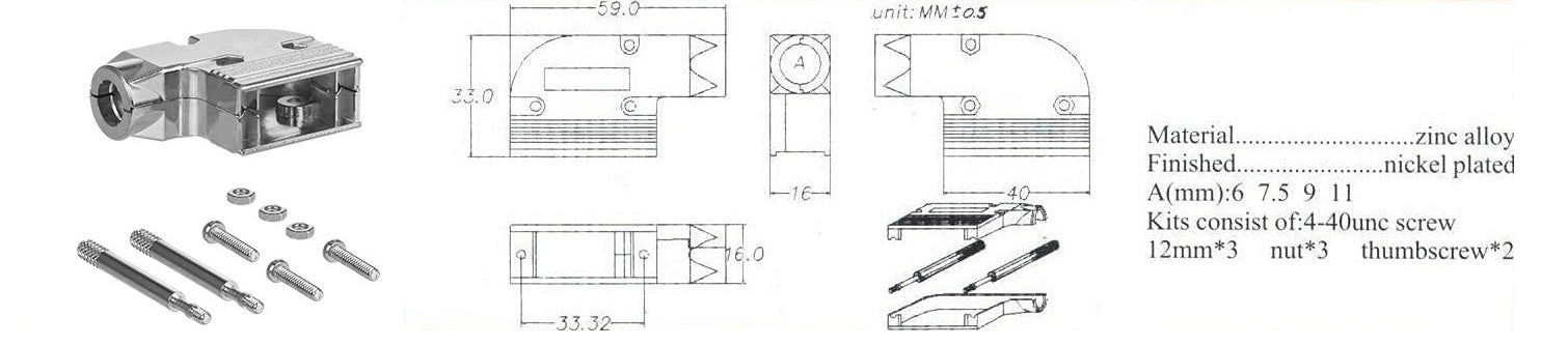 DB15 Male Solder Type Shielded Metal Elbow Hood - High Quality D-Sub Connector for Industrial Equipment, Computer Servers & Audio/Video Systems