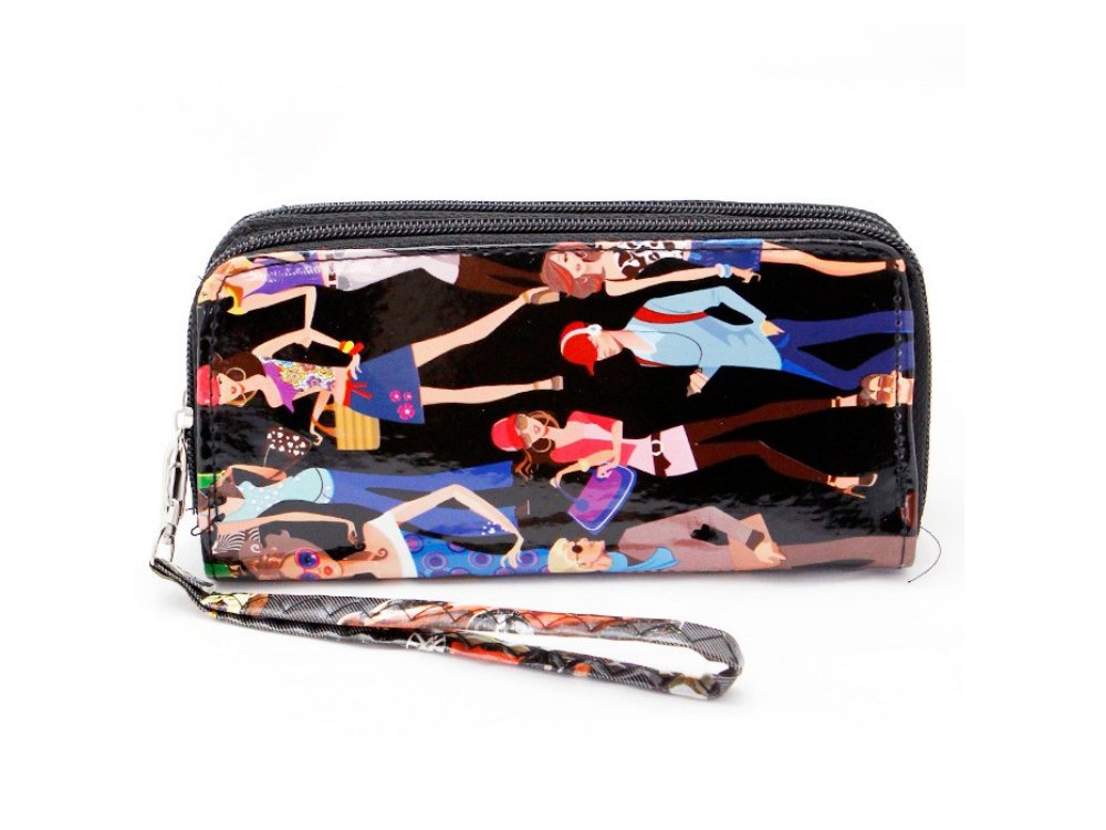 Stylish Colorful Fashionista Illustrated Two-Zipper Wallet with Wristlet Strap - Perfect for Women's Everyday Use, Travel & Gift Giving