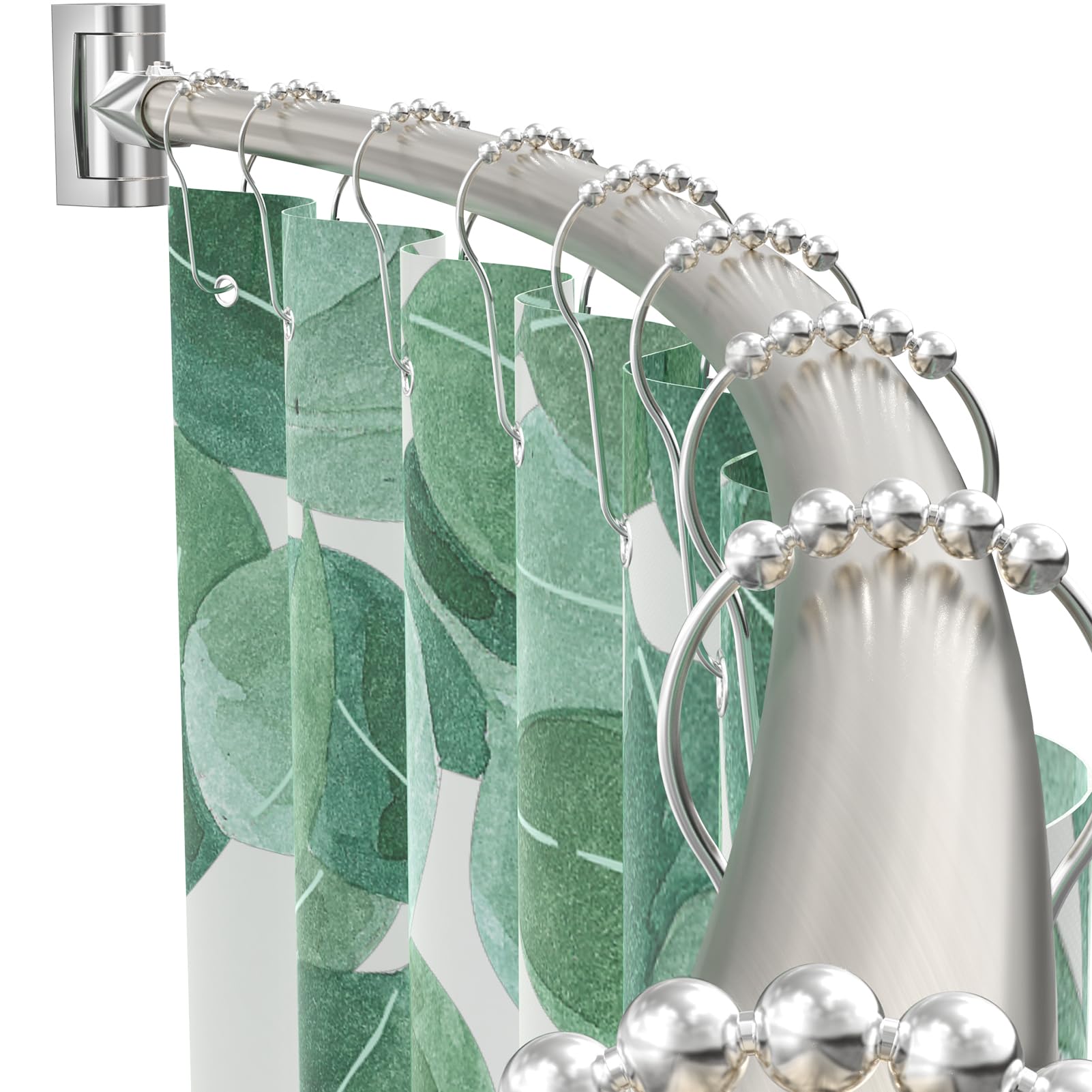 Adjustable Curved Shower Curtain Rod 38-72 Inches - Heavy Duty Metal Bathroom Shower Rod with Rotating Brackets for Spacious Showers (Drill Required, Nickel Finish) - Perfect for Modern Bathrooms & Walk-In Showers