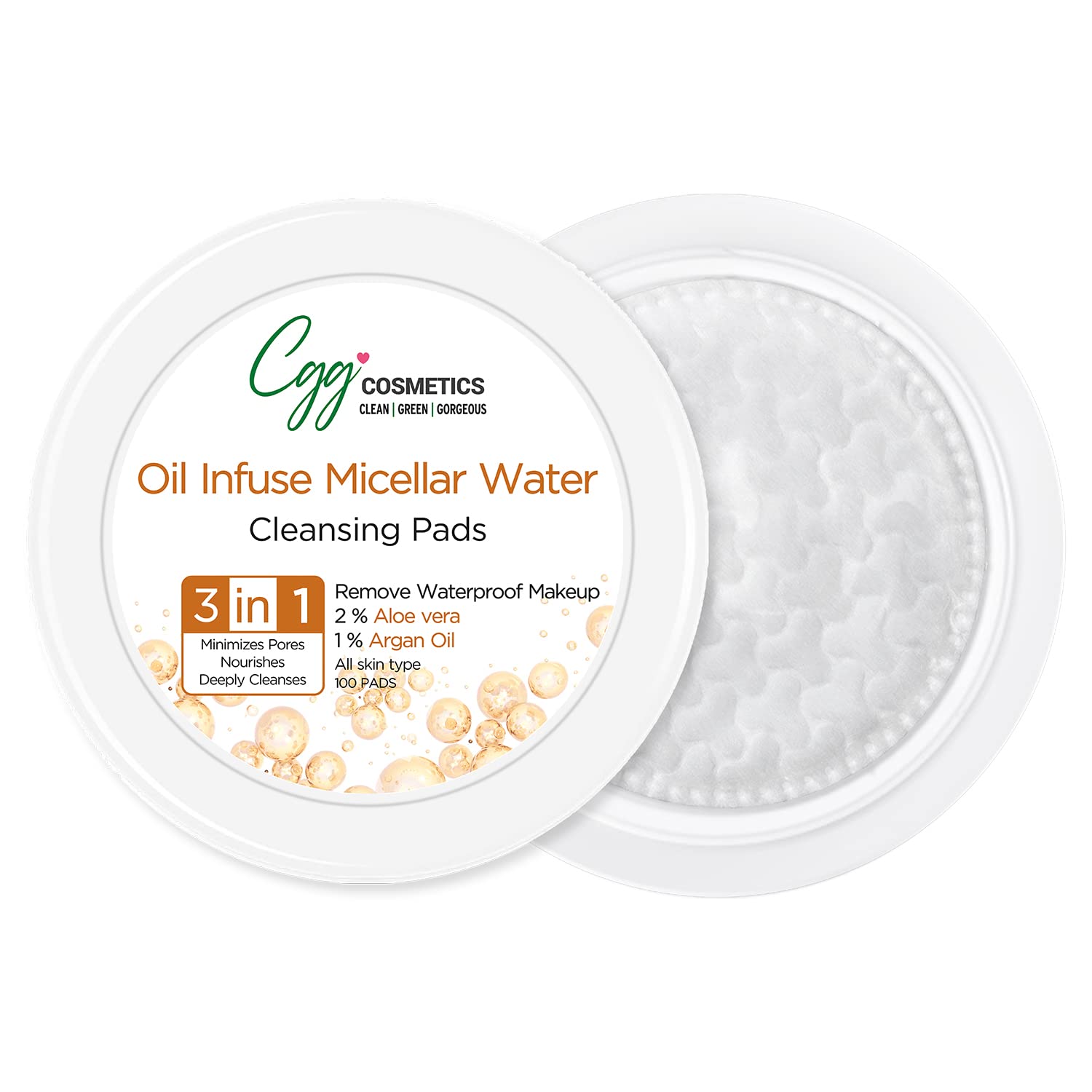 CGG Cosmetics Oil Infuse Micellar Water Cleansing Pads - 100 Count | Vitamin E Enriched, Alcohol-Free Makeup Remover Wipes for Stubborn & Waterproof Makeup | Gentle Face Cleanser for Men & Women | Perfect for Travel, Gym & Daily Skincare Routine