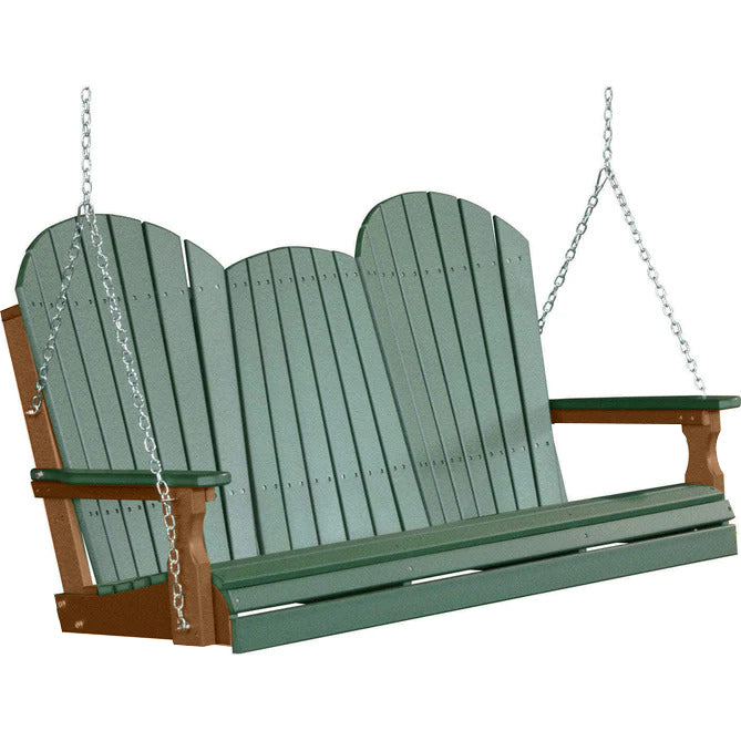 LuxCraft 5ft Green Recycled Plastic Adirondack Porch Swing with Cup Holder - Perfect for Outdoor Patio, Garden, and Backyard Relaxation