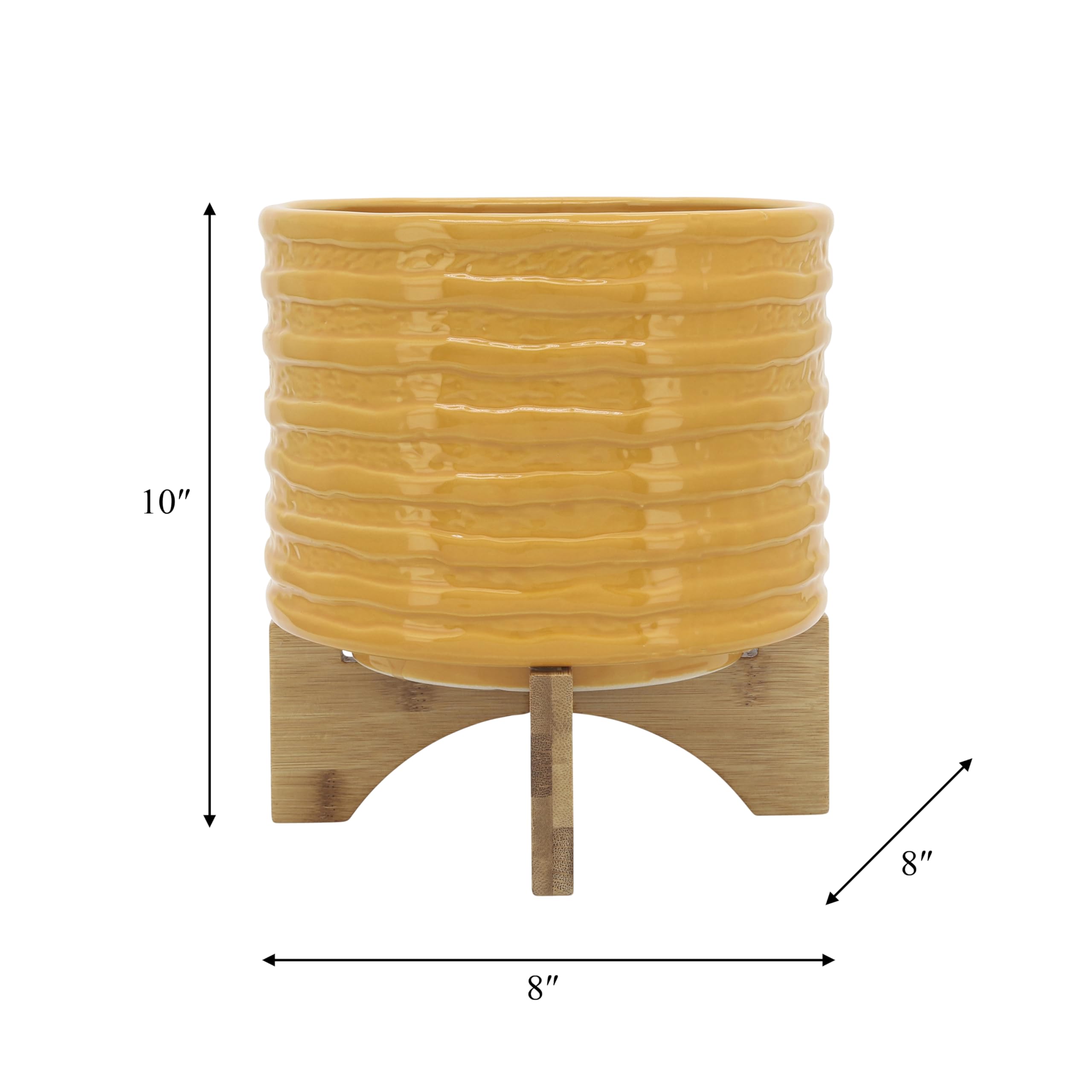 Sagebrook Home Modern Yellow Ceramic Planter with Wood Stand - 8