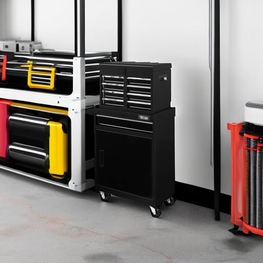 TUFFIOM 5-Drawer Rolling Tool Chest with Lockable Wheels - Heavy Duty Tool Storage Cabinet with Adjustable Shelf & Detachable Top - Mechanic Tool Organizer Box for Garage, Workshop, Warehouse & Repair Shop - Perfect for Automotive Repair, DIY Projects & Professional Tool Organization