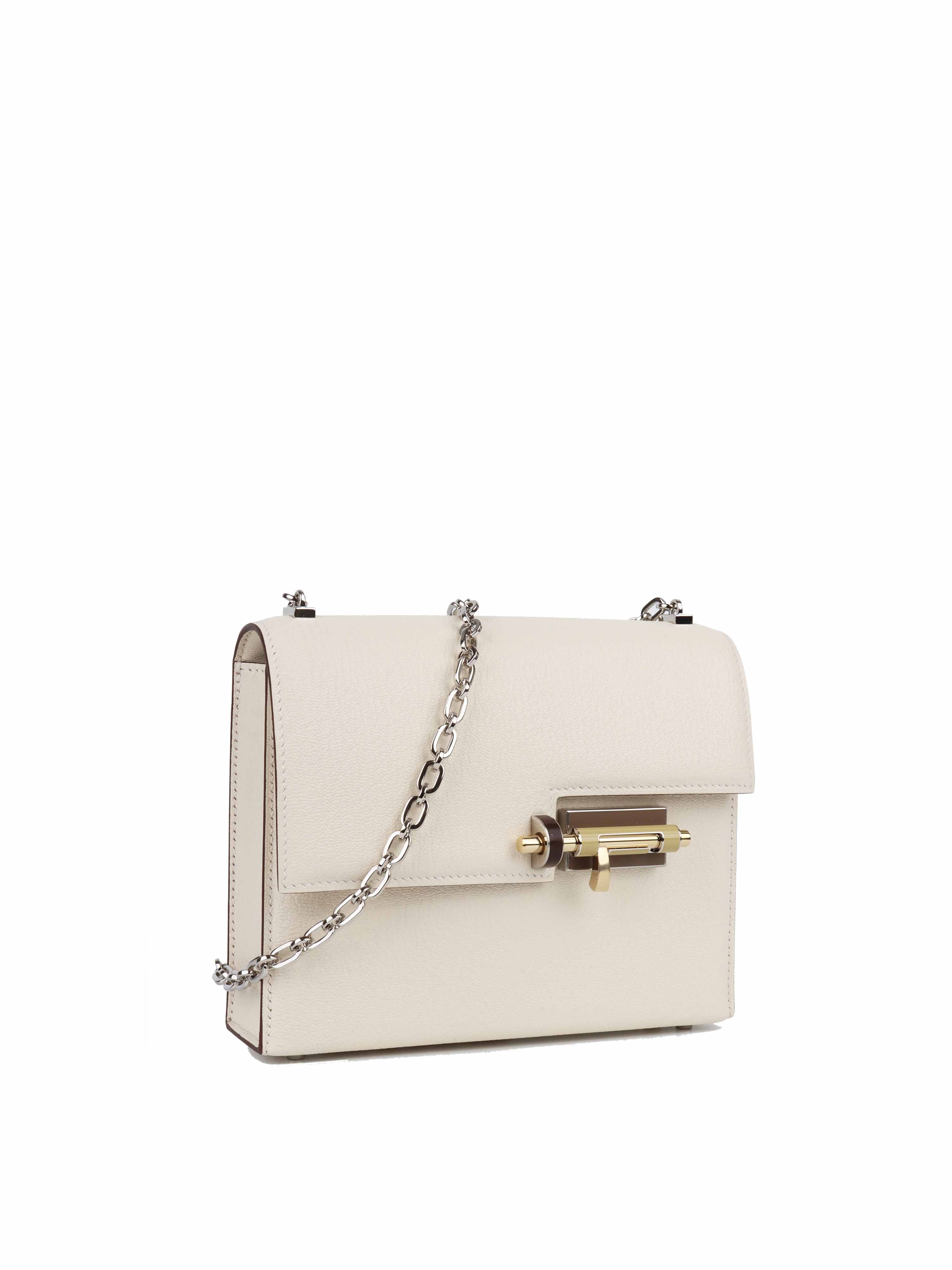 Hermes Mini Verrou Bag in Chevre Mysore Nata Leather with Havane/Tchai/Etoupe Hardware - Luxury Crossbody Bag for Women | Perfect for Evening Events, Date Nights & Special Occasions