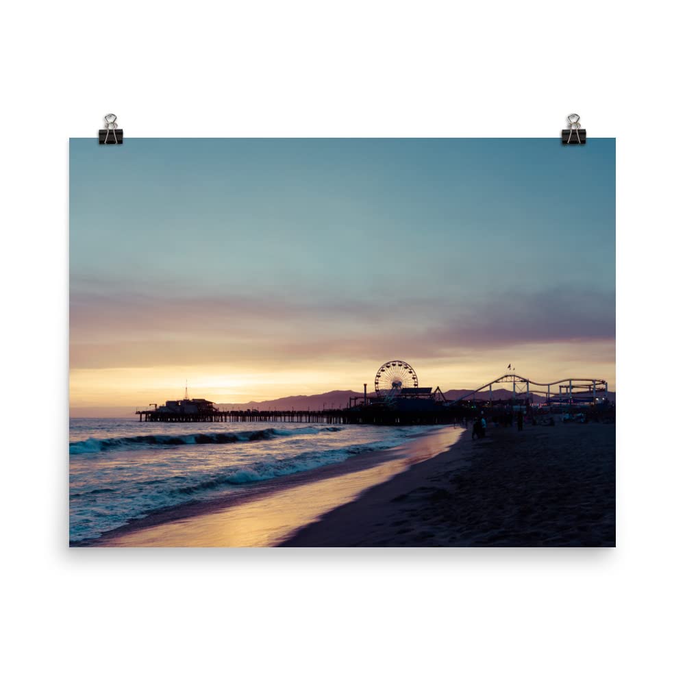 18x24 Inch Santa Monica Beach Art Print - Unframed Los Angeles Poster, California Pier Sunset Photo, Coastal Wall Decor for Living Room | Perfect Gift for Men & Women, Beach House & Office Decor