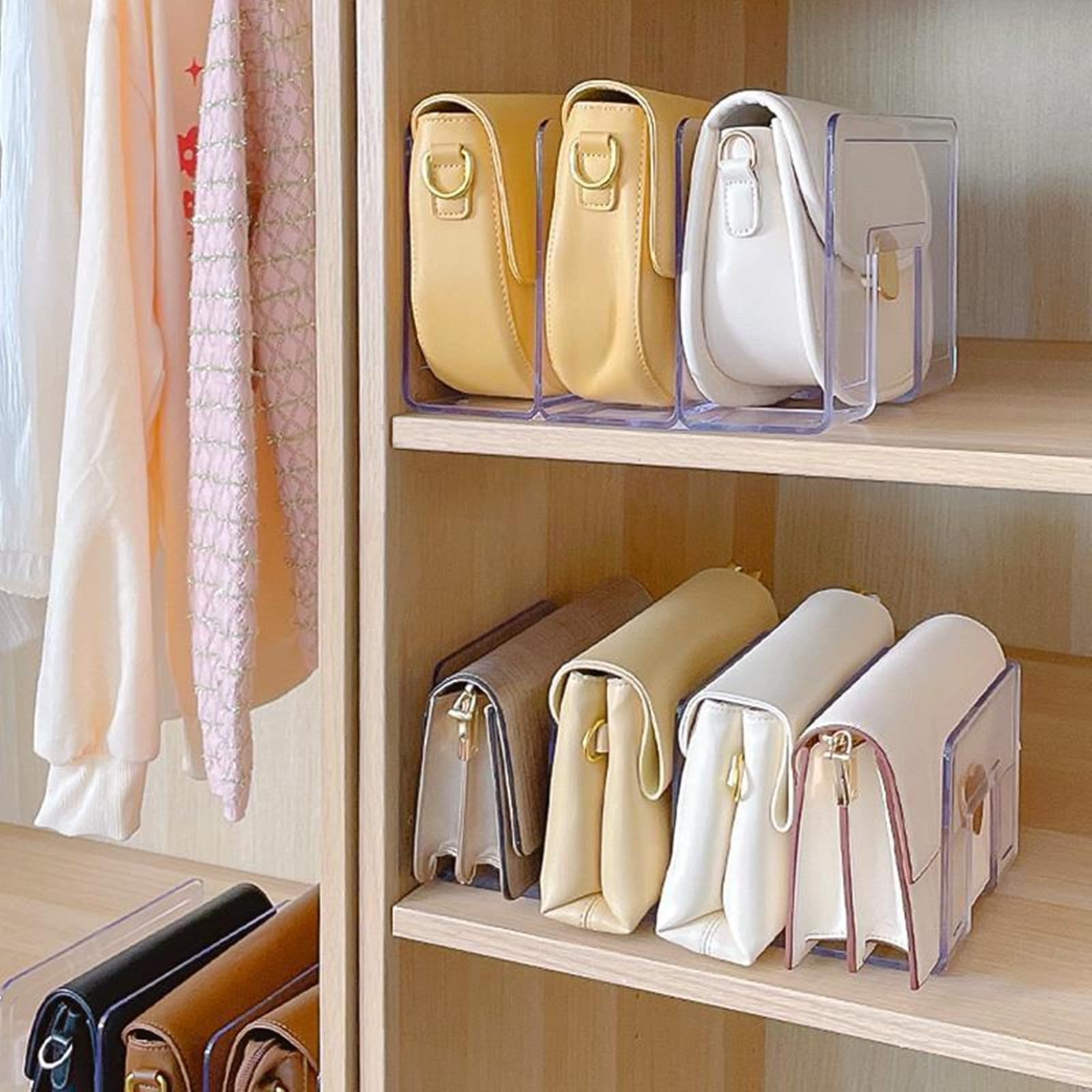 LUGUNU Clear Acrylic Purse Organizer & Desk File Sorter - 2 Pack Mesh Shelf Dividers for Closet, Office, Bookshelf Storage | Perfect for Handbags, Documents, Makeup & Home Organization