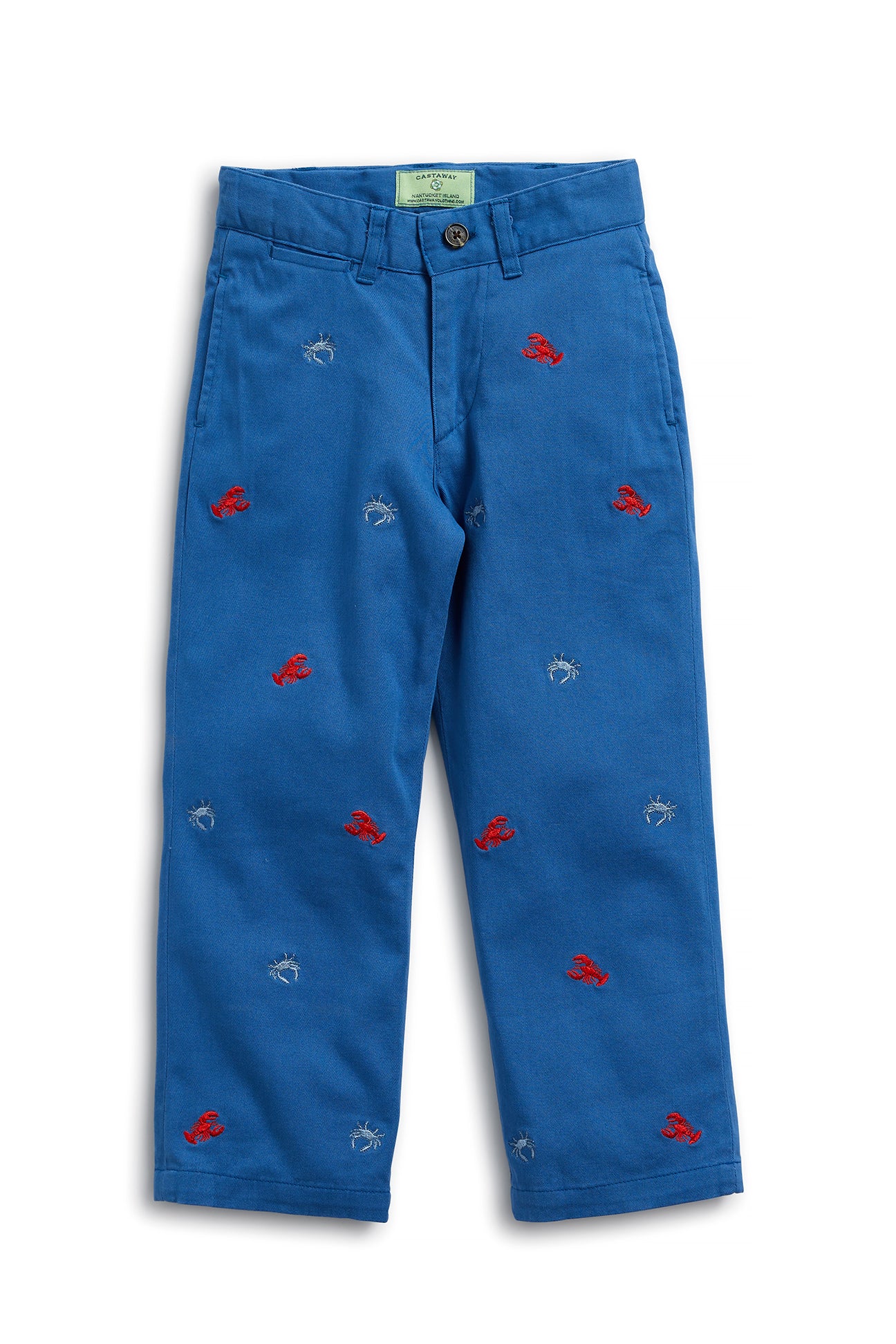 Stretch Twill Port Pant in Deep Ocean Blue with Crab & Lobster Print - Comfortable Fishing & Boating Pants for Men