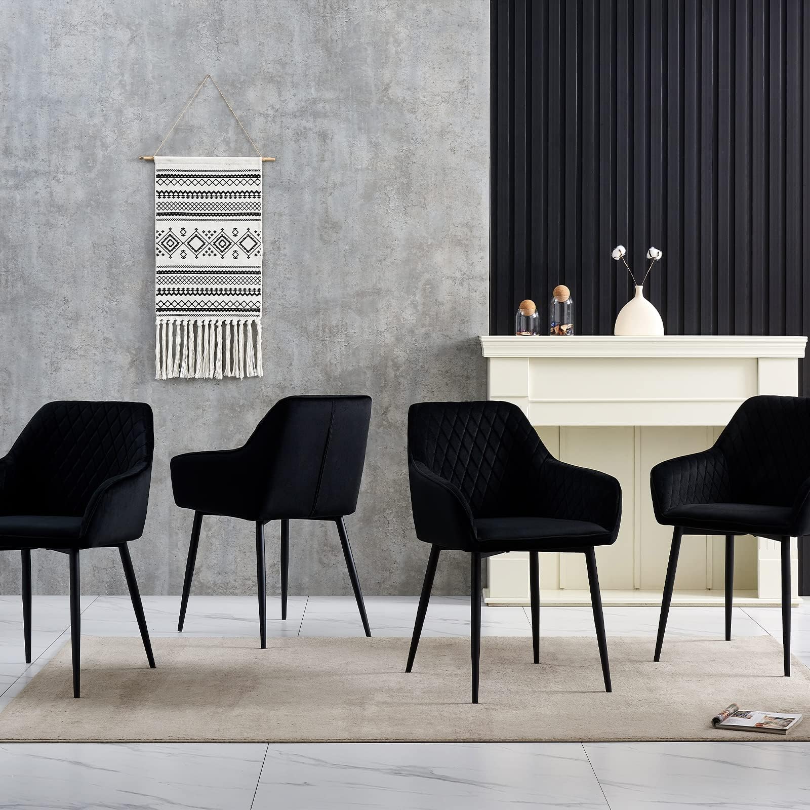 Modern Velvet Upholstered Dining Chairs Set of 4 - Black High Back Kitchen Chairs with Metal Legs for Dining Room, Kitchen, and Home Decor