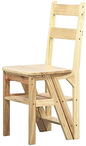 NEVKA Foldable Step Stool with Backrest - Space Saving Wooden Step Ladder for Home, Kitchen, Bathroom & Closet - Portable Dual Use Stool for Adults & Kids - Perfect for Reaching High Shelves and Storage