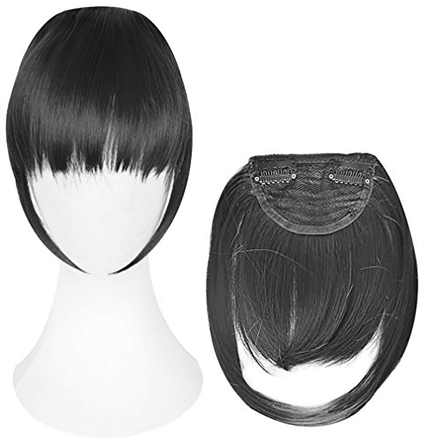 BOXO Synthetic Hair Extensions for Women - Black Front Hair Fringe Clip-in Bangs (1 Pack) | Natural Look for Daily Wear, Cosplay & Costume Parties