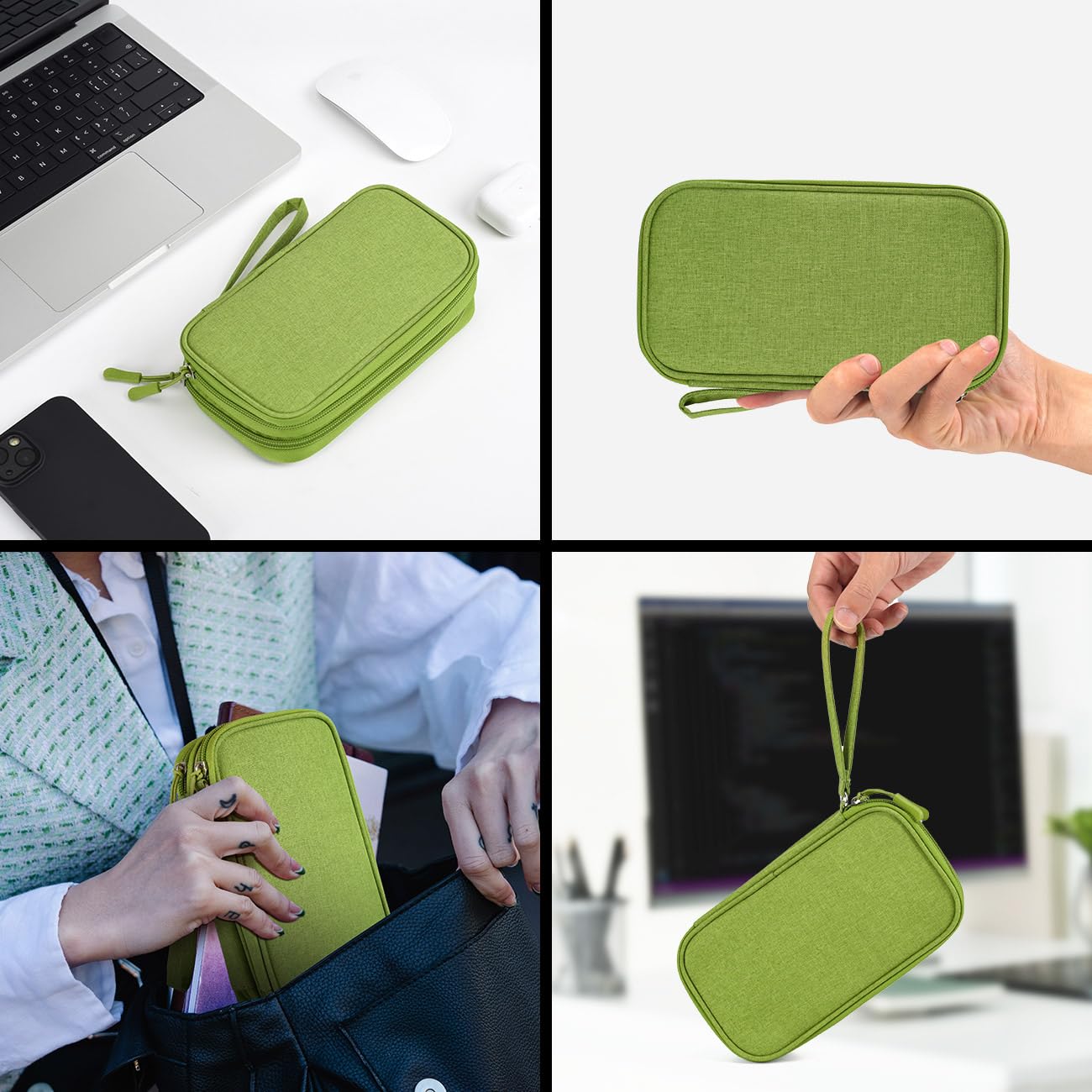 Electronic Organizer Travel Cable Accessories Bag - Waterproof Storage Case for Power Bank, Chargers, USB Cables, Mouse & Earphones (Green) | Perfect for Office, Travel & Home Organization