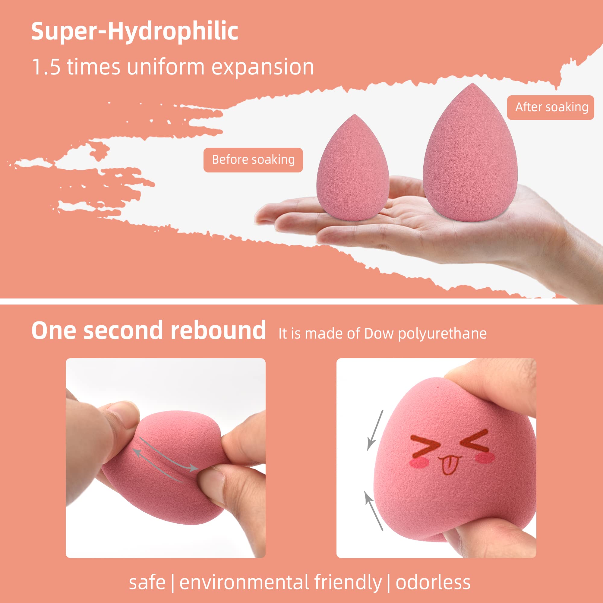 **COSTICA 4-Piece Makeup Sponge Set - Premium Beauty Blender for Flawless Foundation, Cream & Powder Application - Pink Cosmetic Sponge with Travel Storage Box - Ideal for Daily Makeup & Professional Use**