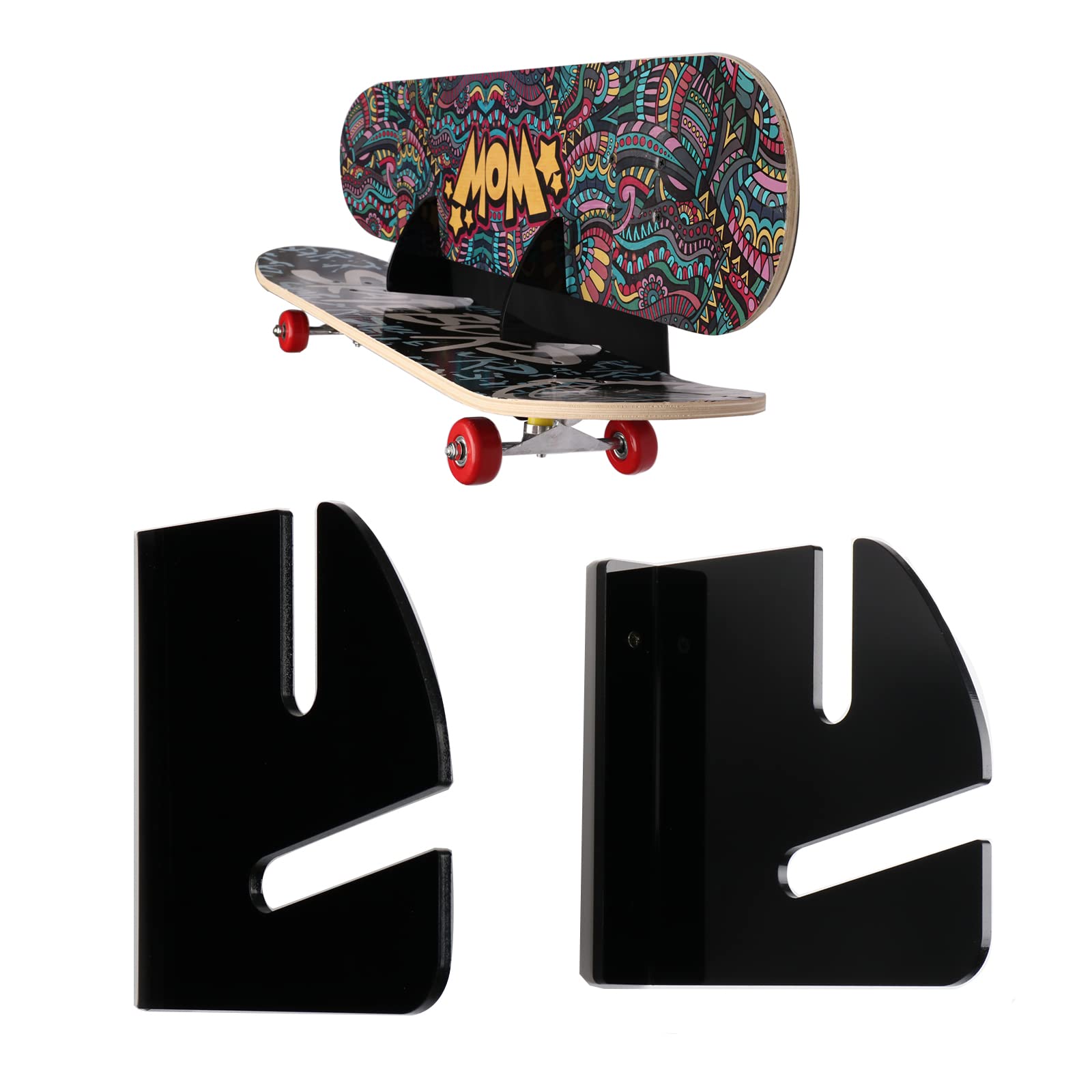 Double Layer Skateboard Wall Mount Rack - Black Storage & Display for Home or Shop
