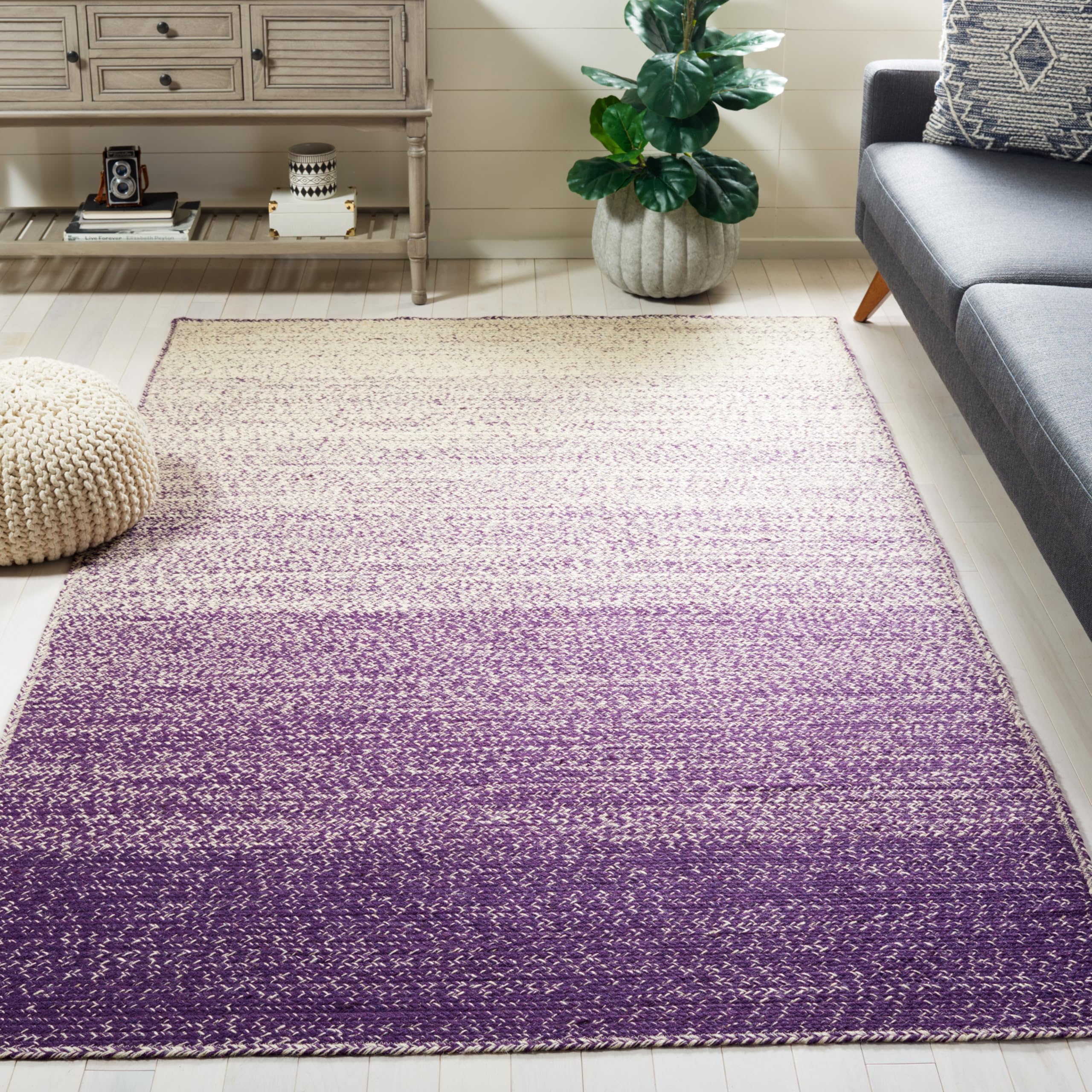 SAFAVIEH Handmade Boho Ombre Jute Area Rug 6' x 9' - Natural & Purple, Natural Fiber Collection for Living Room & Bedroom, Durable High-Traffic Rug (NFB263V) | Perfect for Bohemian Home Decor, Cozy Living Spaces & Bedroom Accent