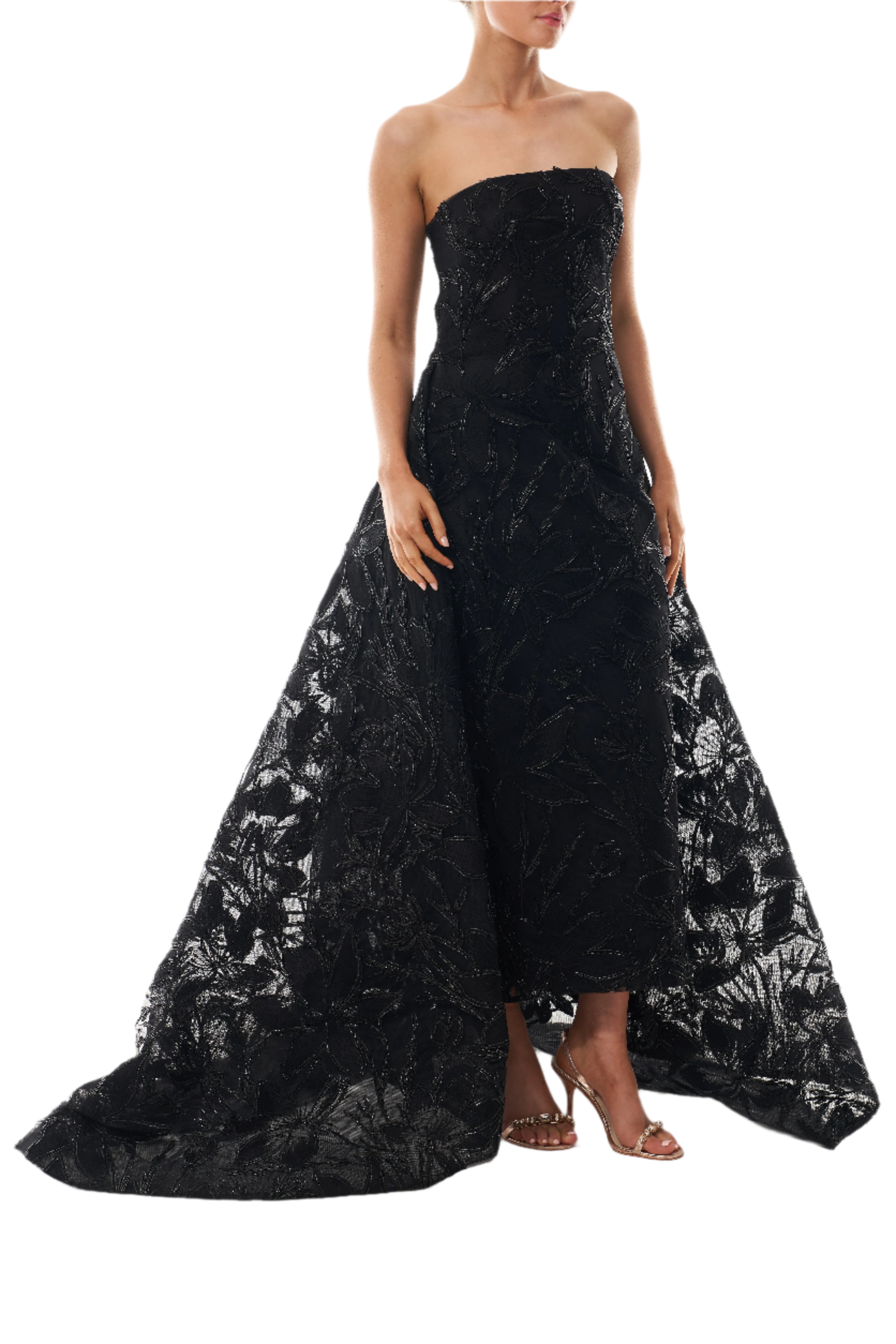 Elegant Embroidered Column Gown with Train - Formal Evening Dress for Weddings, Galas & Special Occasions
