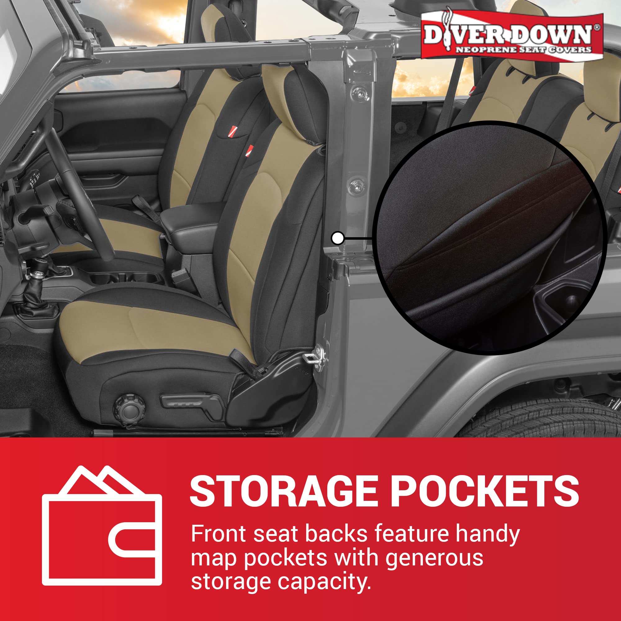 Diver Down Neoprene Seat Cover Set for Jeep JL 2-Door Wrangler 2018-2022 - Waterproof Custom Fit Front & Rear Seat Covers with Soft Padded Cushion - Thermal Resistant Protection (Yellow) - Perfect for Off-Roading, Beach Trips & Outdoor Adventures