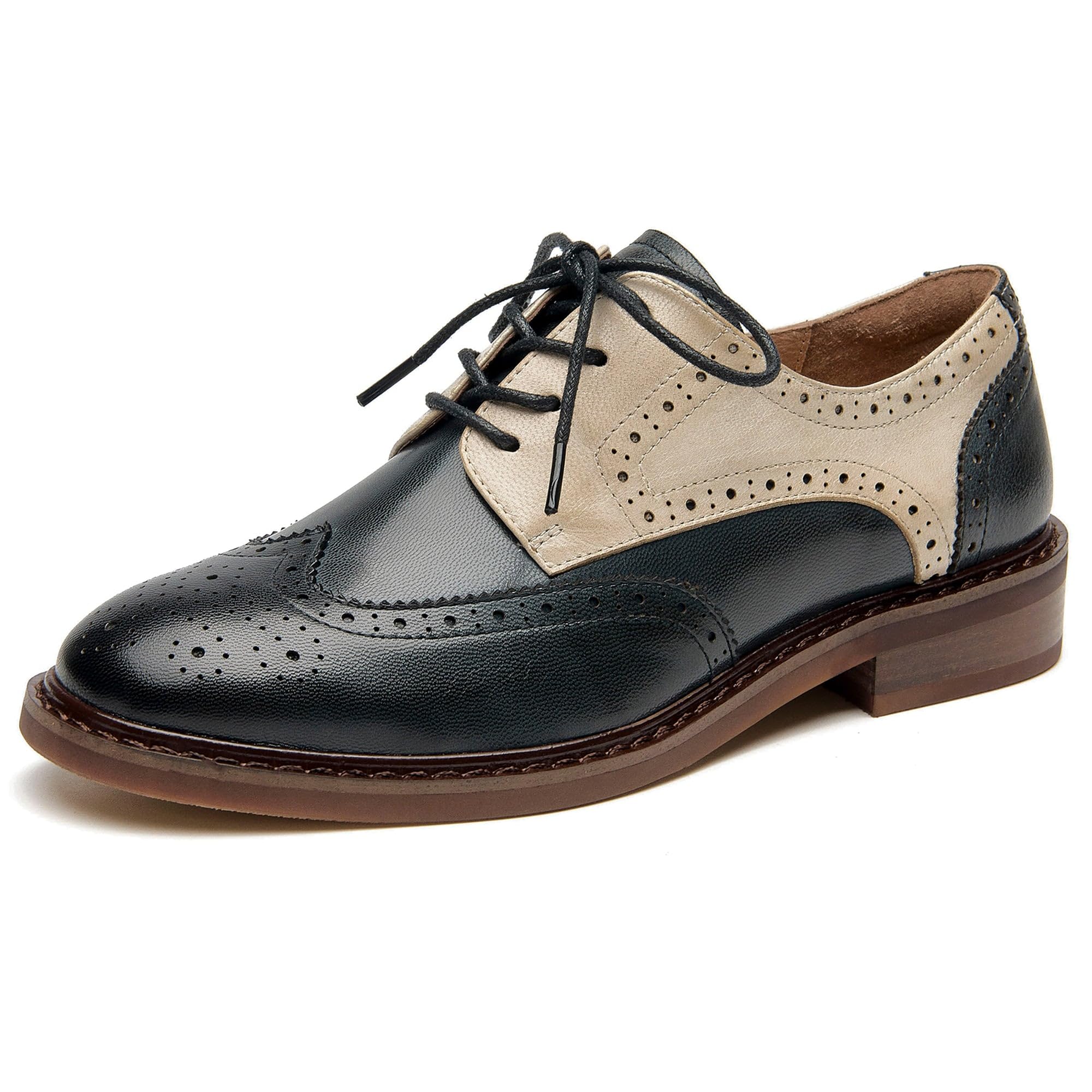 BEAU TODAY Women's Leather Oxford Brogue Dress Shoes - Breathable Comfort Wingtip Lace-Up Handmade Business Work Shoes for Women | Perfect for Office, Formal Events & Professional Wear