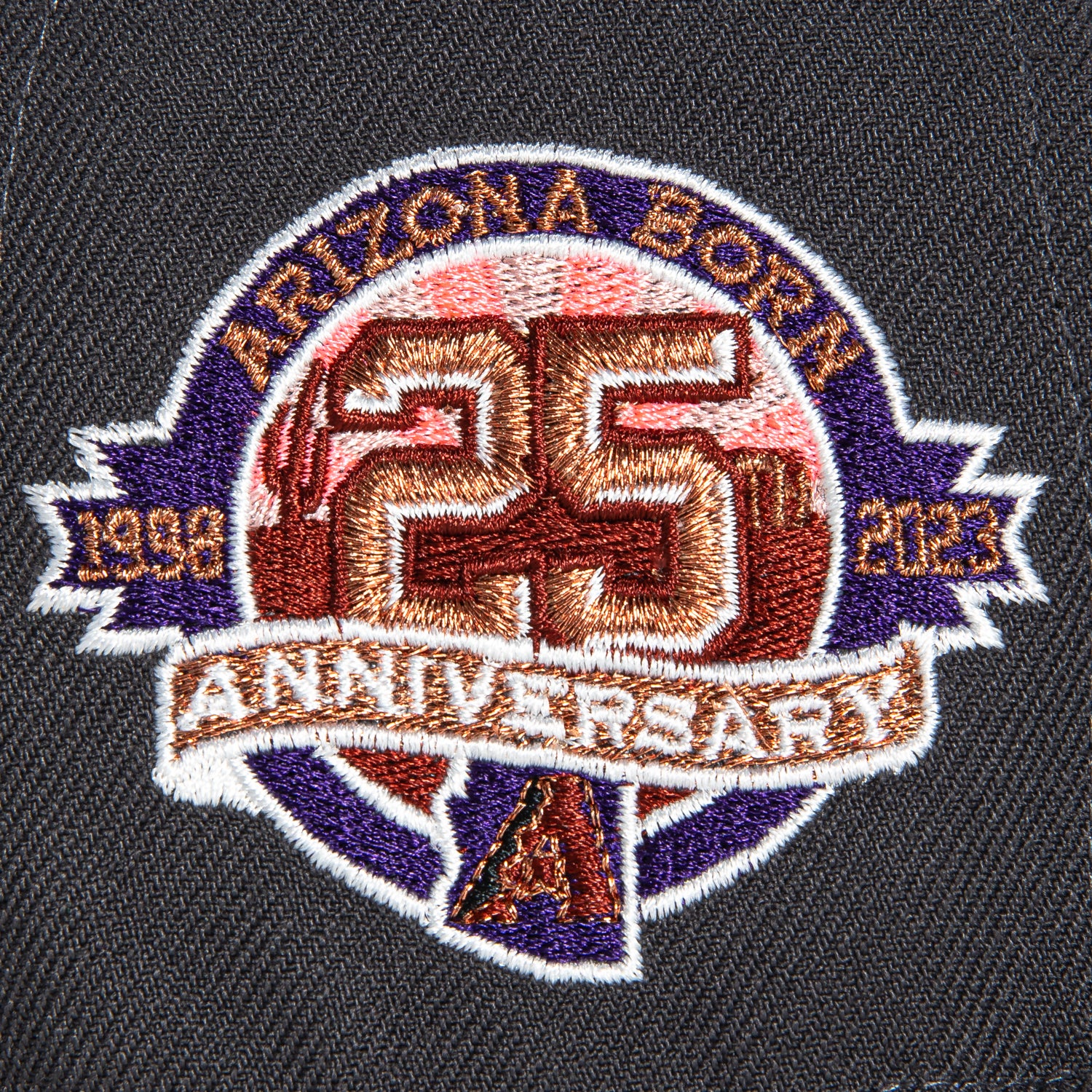 New Era 59Fifty Arizona Diamondbacks 25th Anniversary Patch Upside Down Flag Snapback Hat - Graphite, Purple & Infrared Colors | Perfect for Baseball Games, Fan Collections & Streetwear Fashion