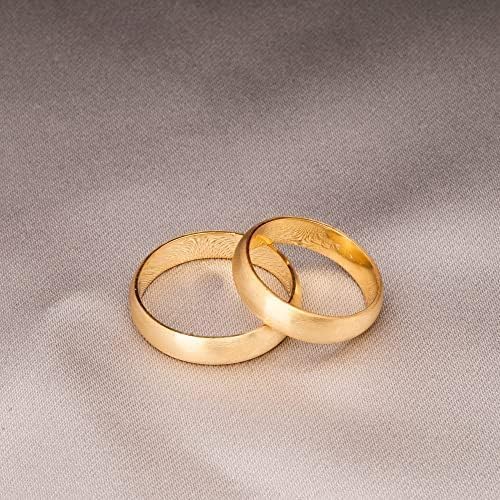 4mm 14K Gold Plated Wedding Ring Set - Matching Couple Bands for Him & Her - Personalized Engraved Silver Wedding Rings - Perfect for Anniversaries, Engagements & Romantic Gifts