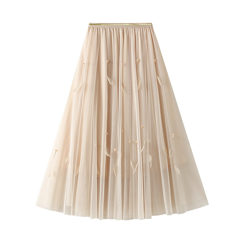 Elegant Fairy A-Line Skirt - Mid Length Swing Skirt with High Waist & Feather Tutu Design for Women - Perfect for Cosplay, Parties, and Special Occasions