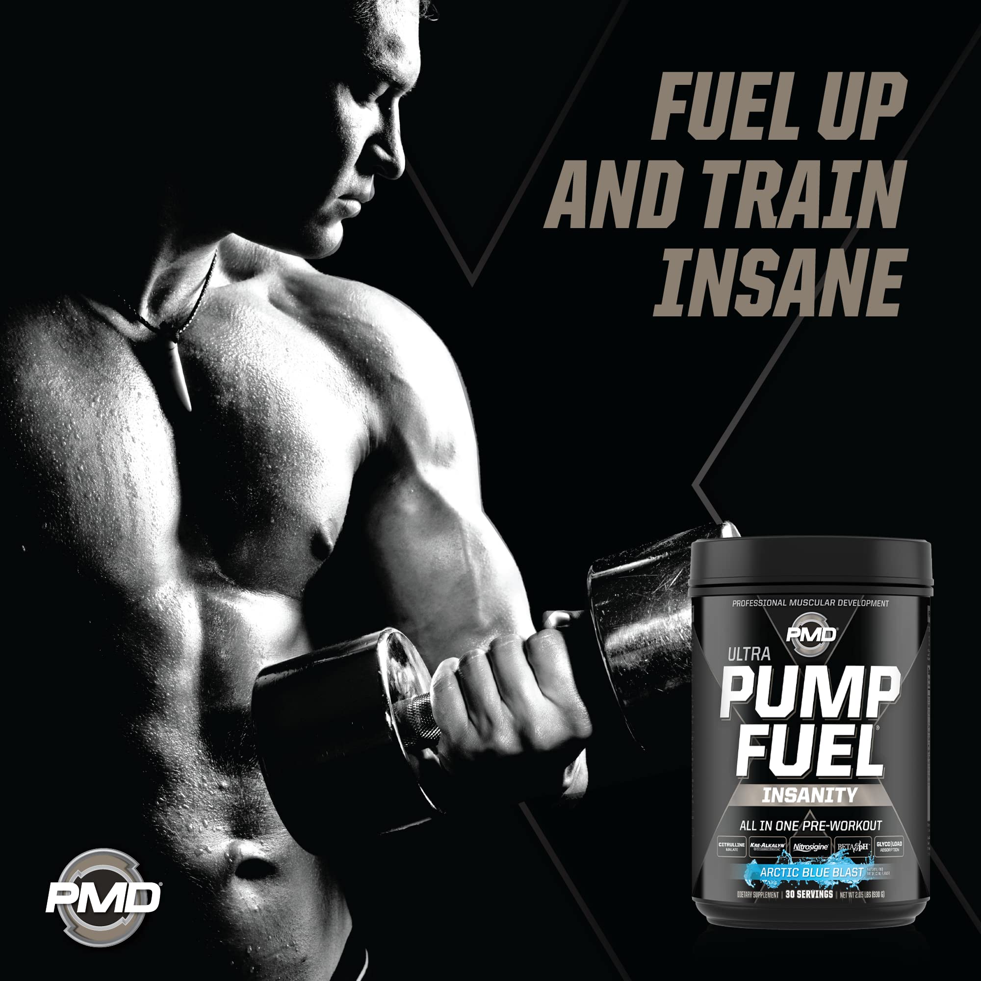 PMD Sports Ultra Pump Fuel Insanity Pre Workout Powder - Energy & Endurance Booster with Amino Acids & Carbs for Gym, CrossFit & Weightlifting - Arctic Blue Blast (30 Servings) | Ideal for Intense Training & Muscle Recovery