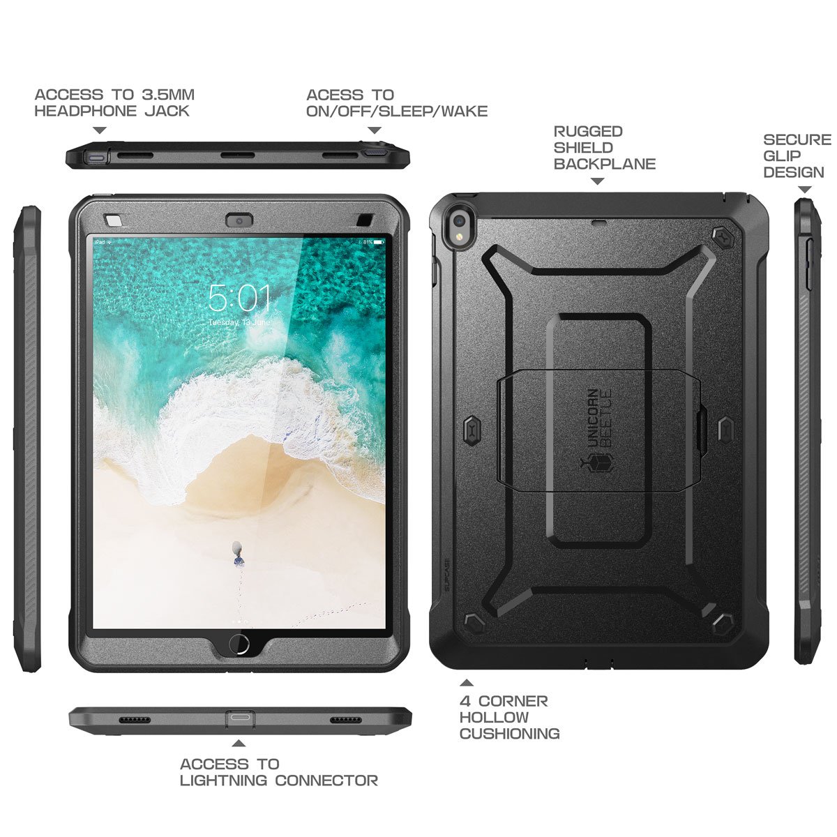 SUPCASE Unicorn Beetle PRO Heavy Duty Rugged Case for iPad Air 3 (2019) & iPad Pro 10.5'' (2017) with Built-in Screen Protector - Full Body Protection Shockproof Cover (Black) - Perfect for Construction, Outdoor Adventures & Daily Use