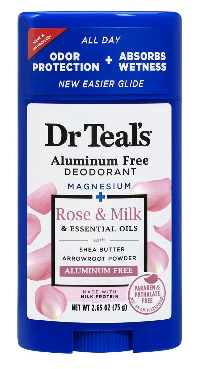 Dr. Teal's Rose & Milk Deodorant Gift Set (2 Pack, 2.65oz Each) - Aluminum-Free Natural Deodorant with Magnesium, Essential Oils, Shea Butter & Arrowroot Powder - Moisture Absorbing, Skin-Friendly Formula - Perfect for Daily Use, Travel & Gifting