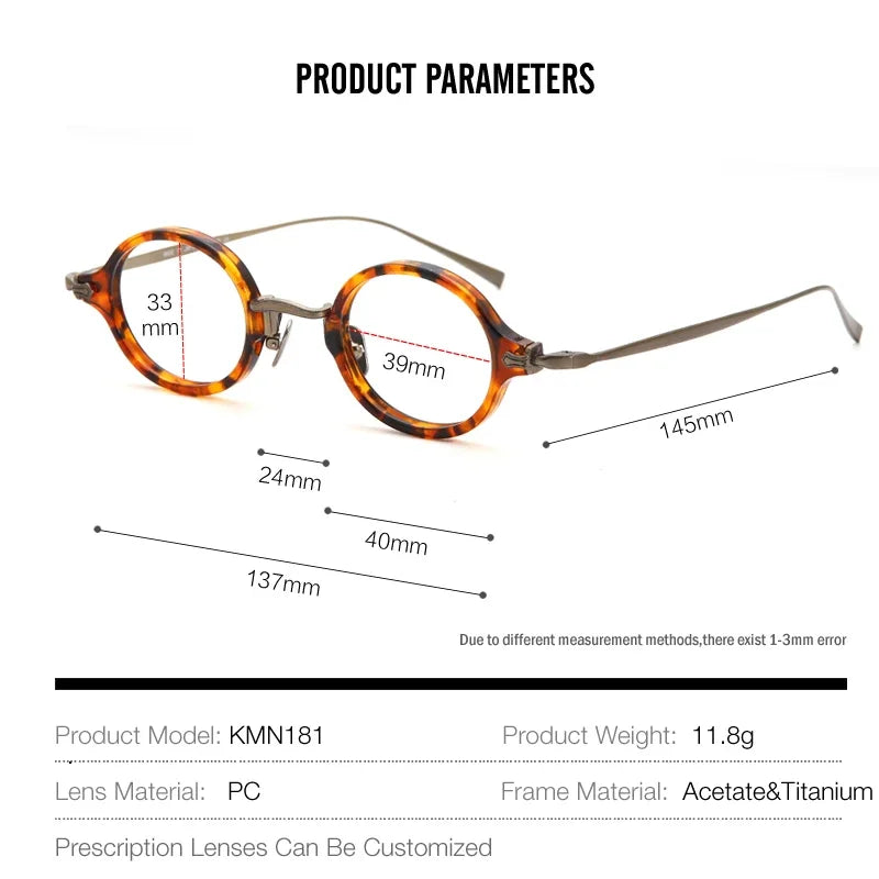 Aror Women's Full Rim Round Acetate Titanium Eyeglasses Frame 949101 - Lightweight & Durable Glasses for Work, Reading & Fashion