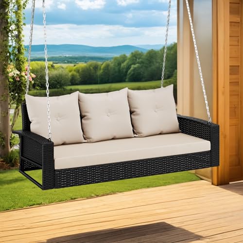 Black Rattan Light Brown Cushion